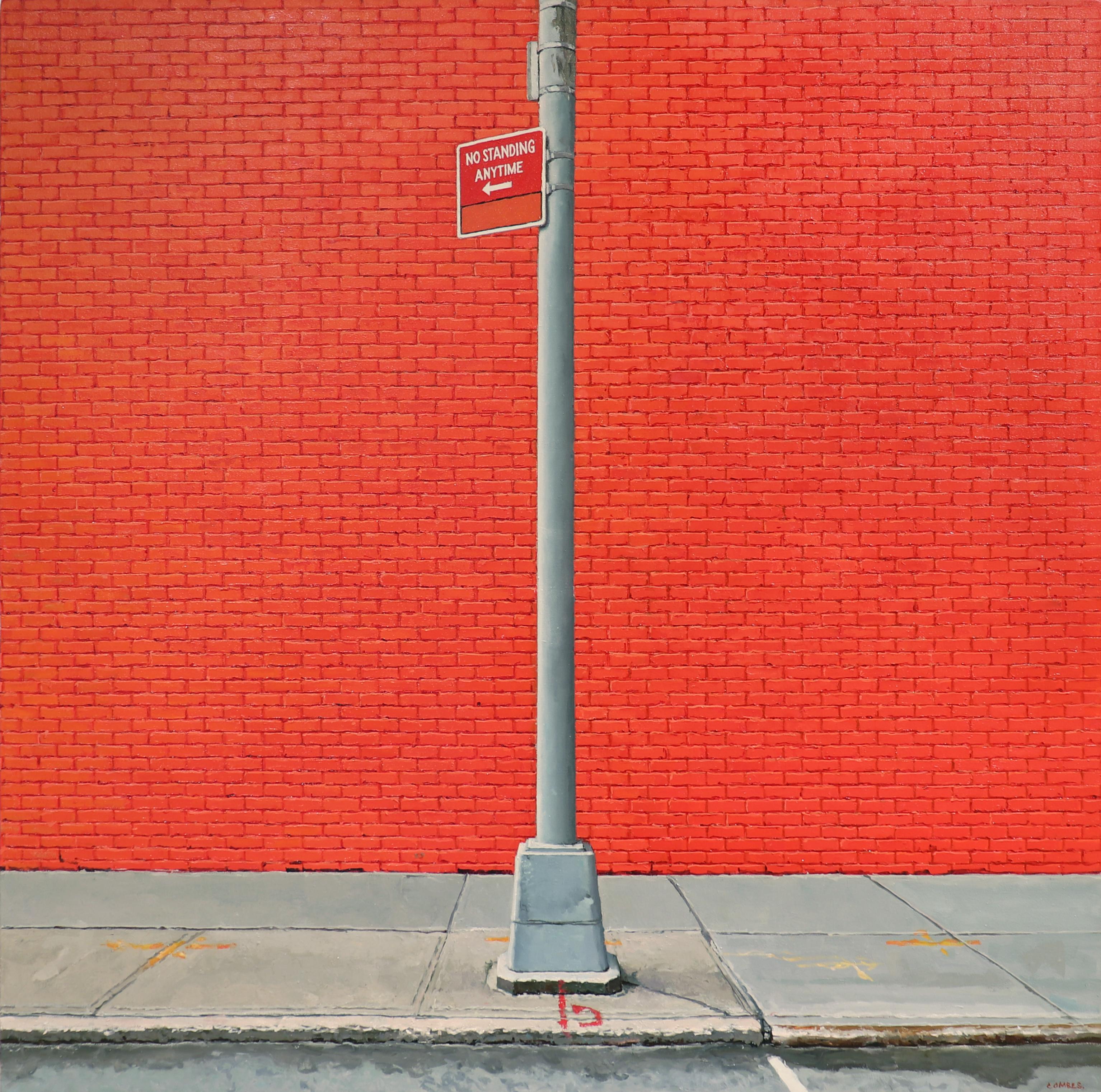 Richard Combes Landscape Painting – DUMBO WALL - Zeitgenössischer Realismus / Stadtarchitektur / Brooklyn / Rot