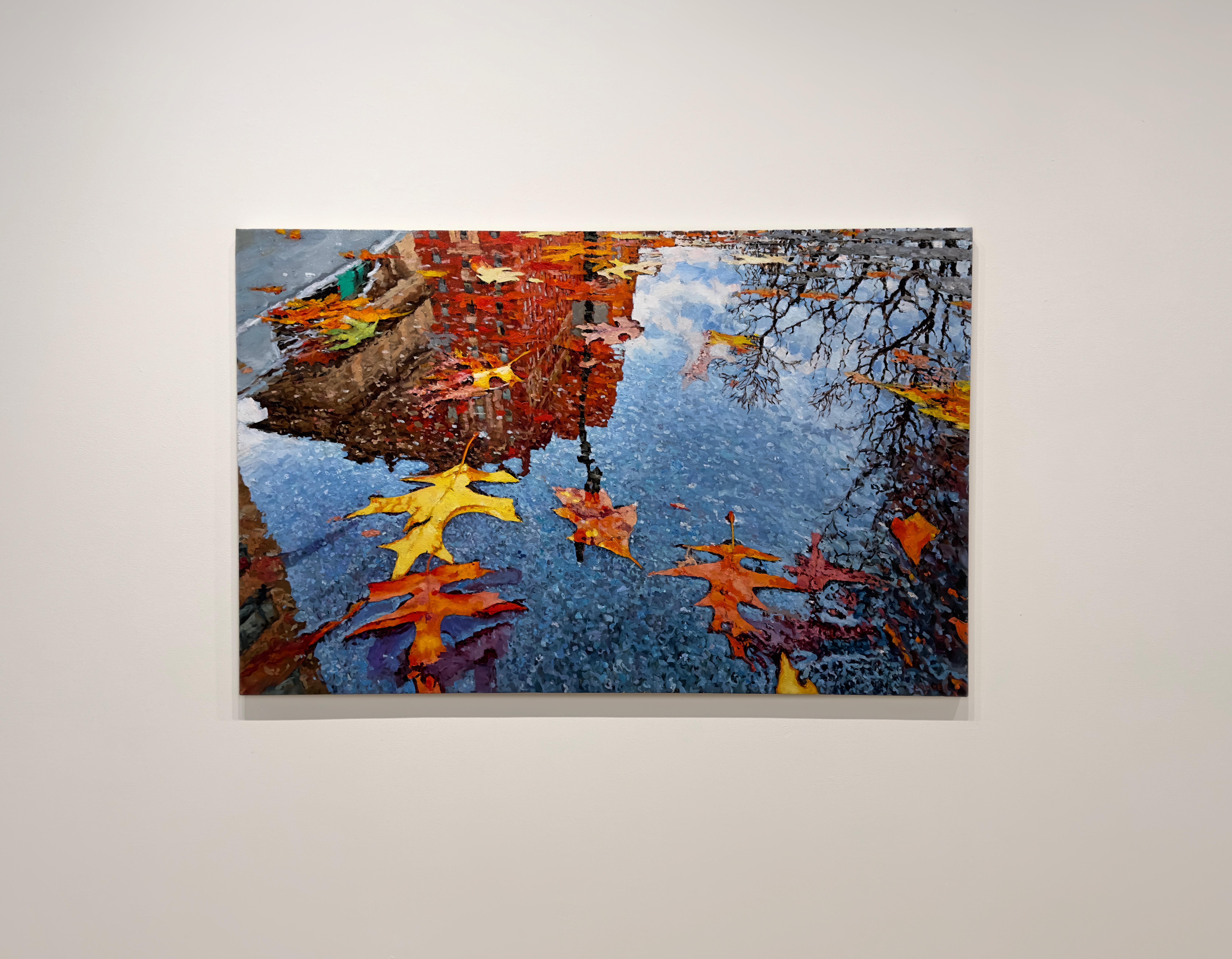 FALL REFLECTION CENTRAL PARK - Realism / Cityscape / Autumn  - Painting by Richard Combes