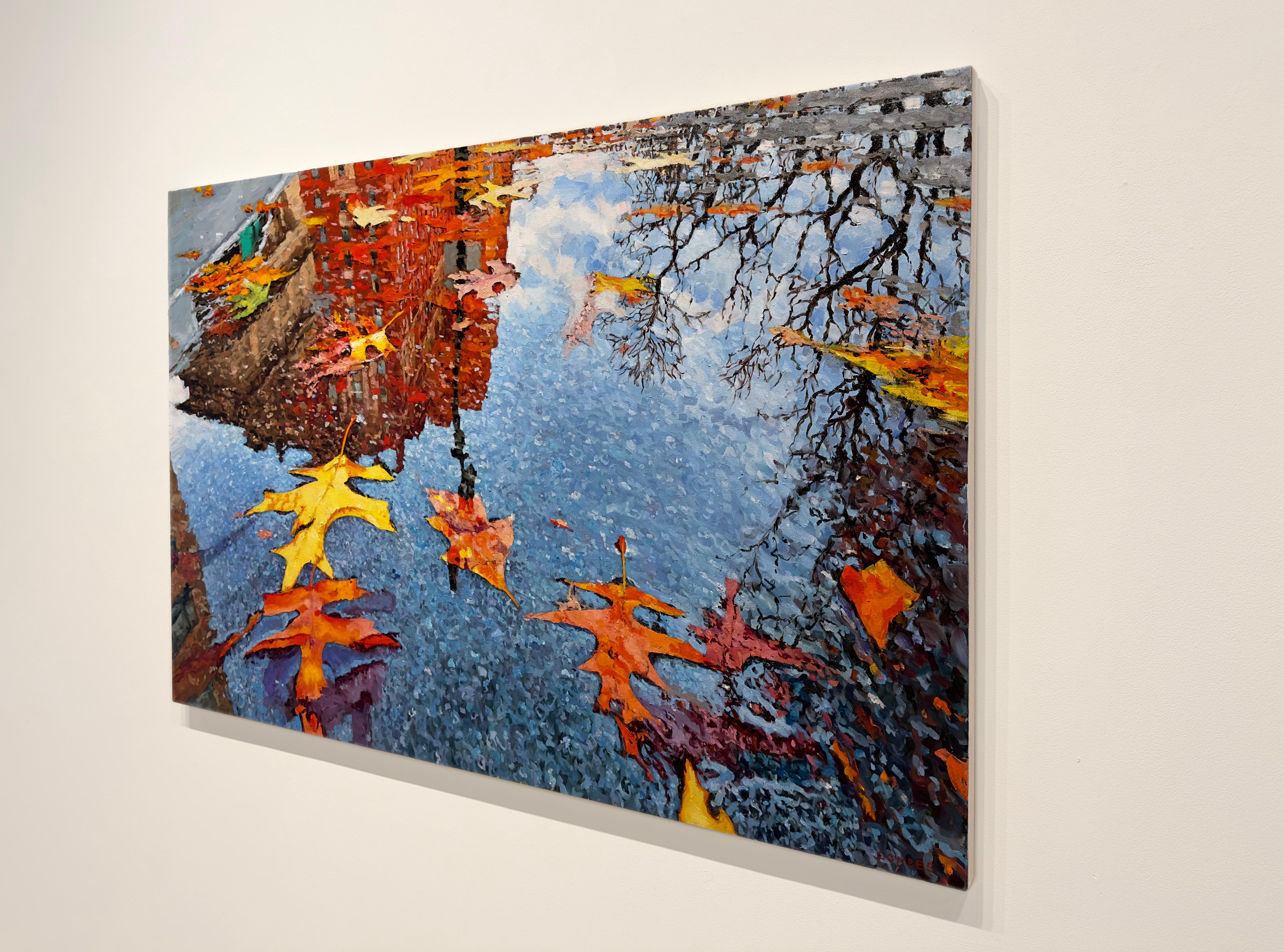 FALL REFLECTION CENTRAL PARK - Realism / Cityscape / Autumn  - Contemporary Painting by Richard Combes