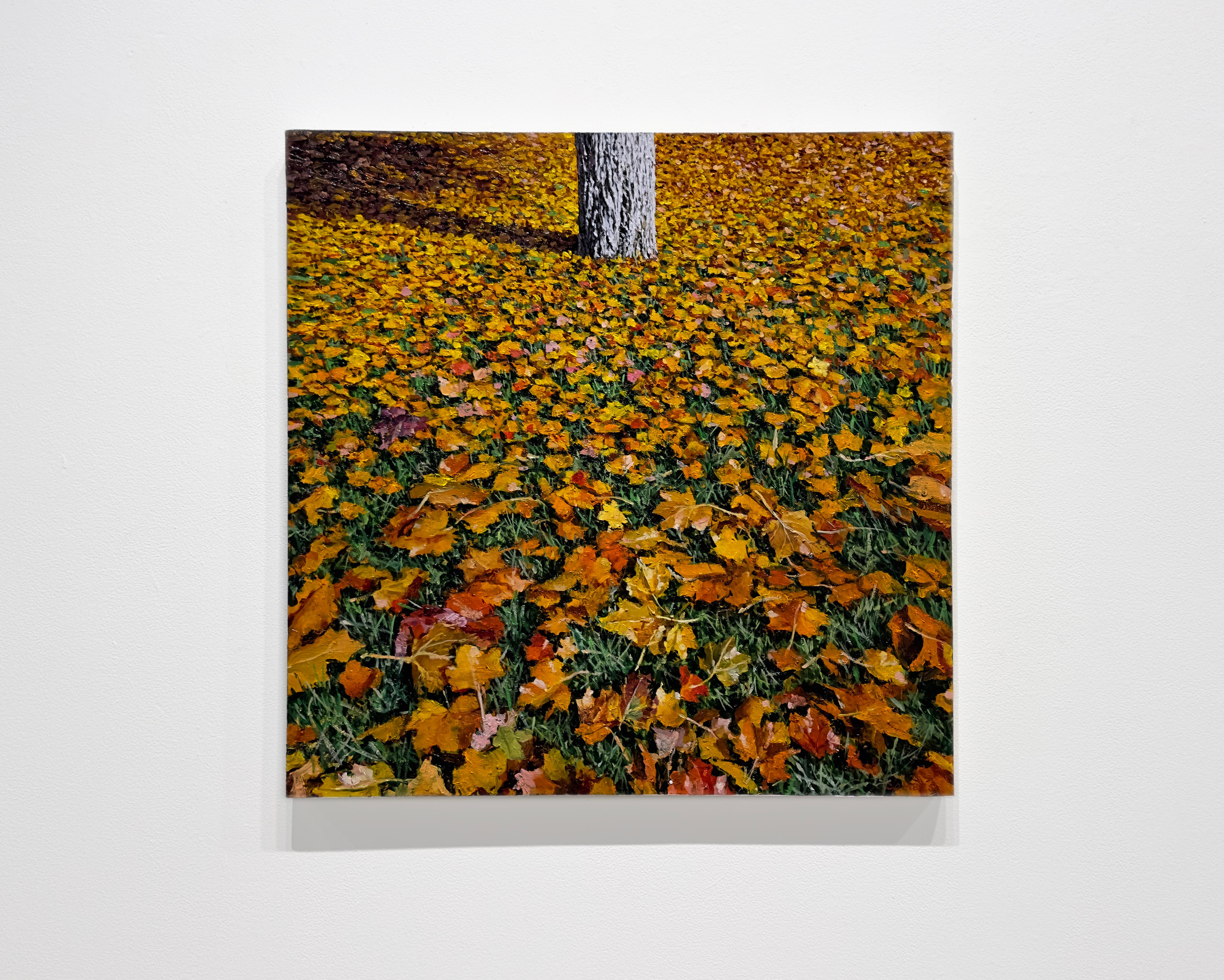 FALLEN LEAVES CENTRAL PARK - New York City, Realism,  Autumn, Leaves - Painting by Richard Combes