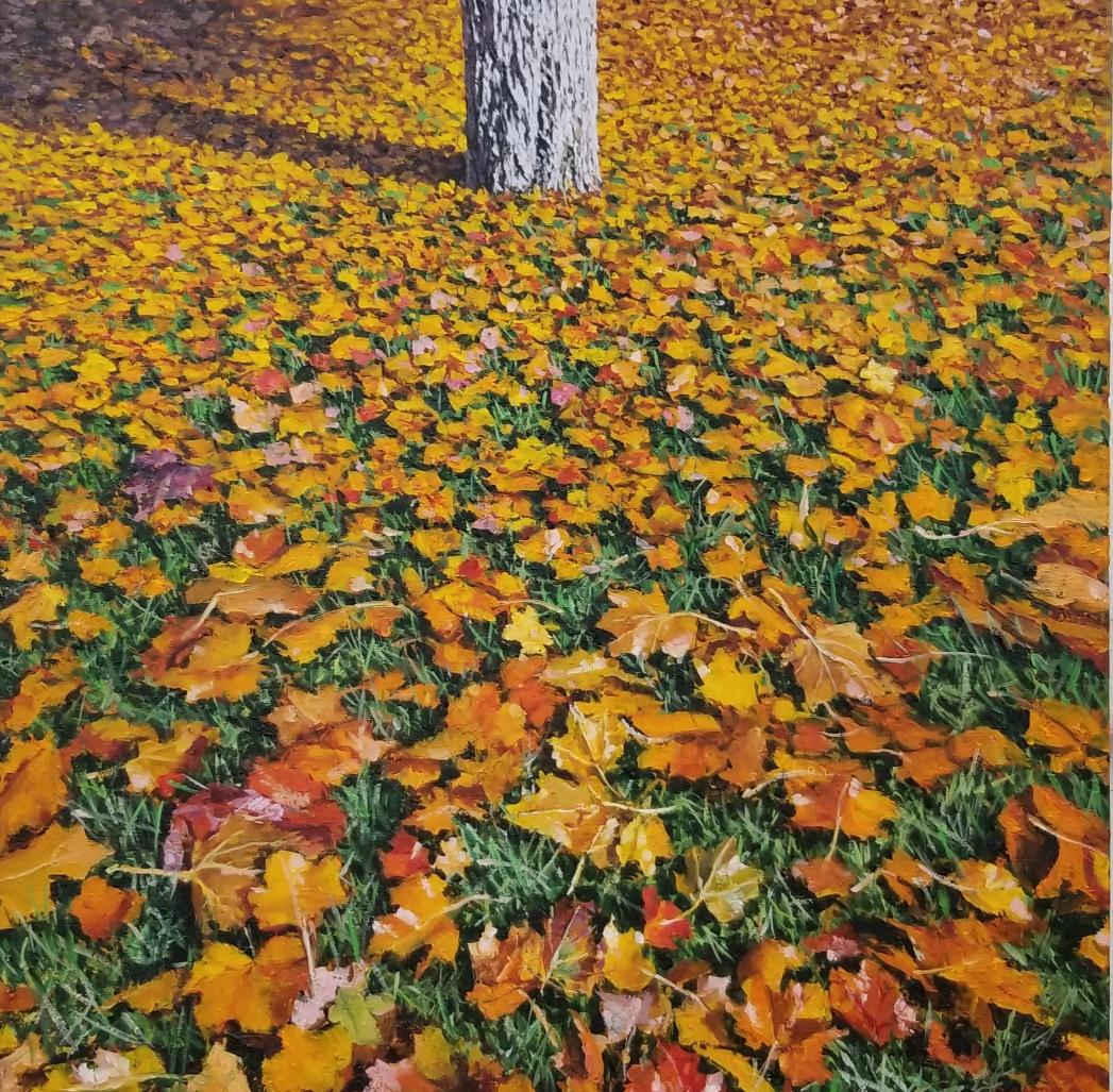 Richard Combes Landscape Painting - FALLEN LEAVES CENTRAL PARK - New York City, Realism,  Autumn, Leaves