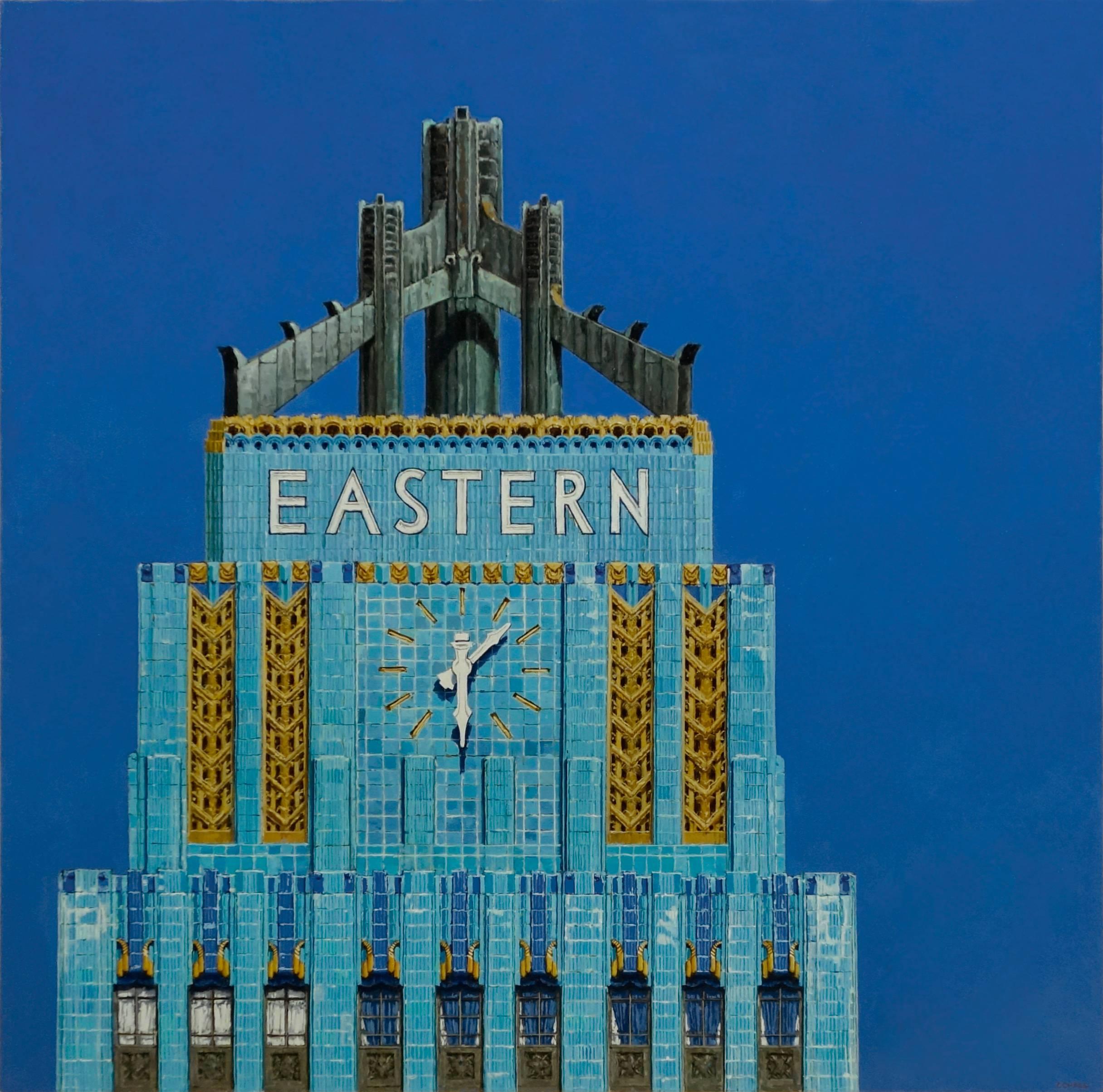 L.A. DECO (EASTERN COLUMBIA BUILDING LOS ANGELES) - Blue / Photorealism - Painting by Richard Combes