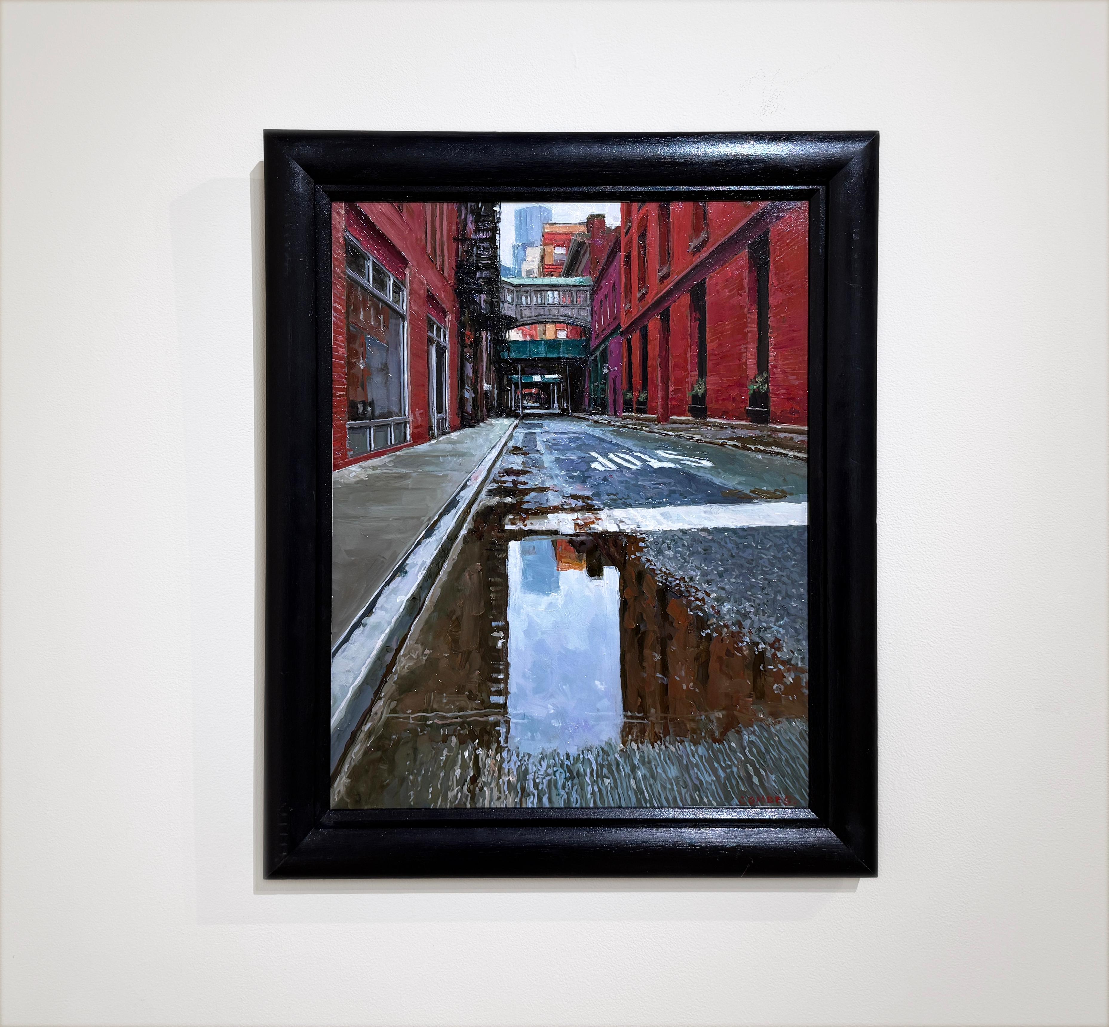 LOWER MANHATTAN AFTER THE RAIN - Stadtbild, Realismus, New York City – Painting von Richard Combes