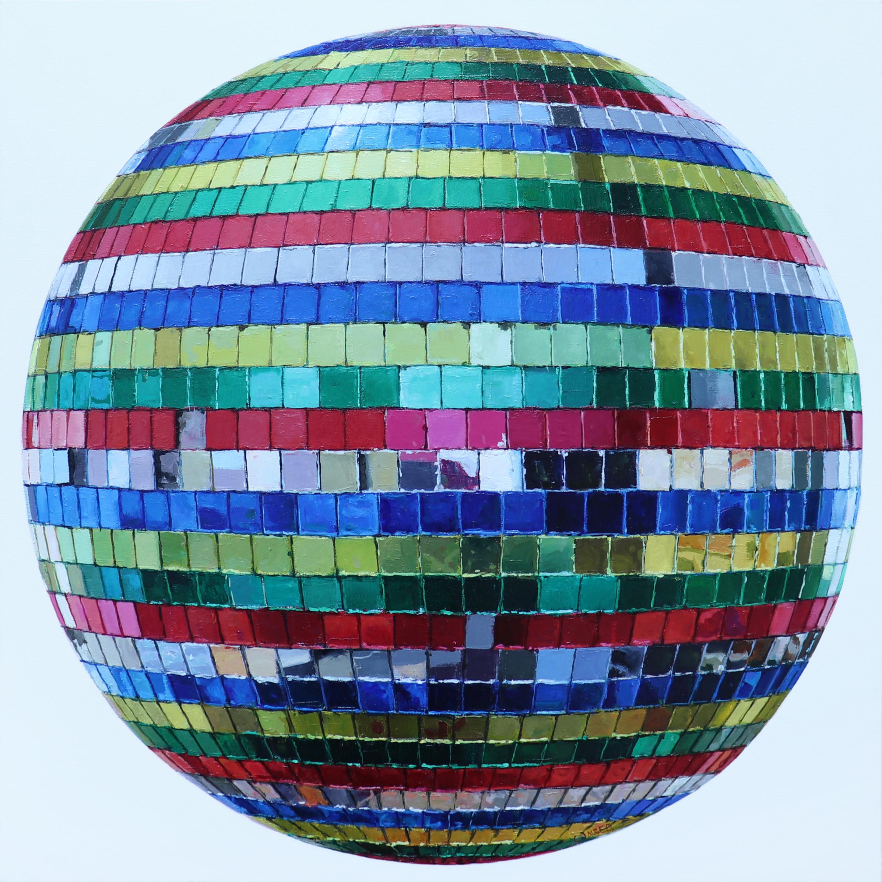 Rainbow Disco Ball, Contemporary Realism, Mirror, Multicolored - Painting by Richard Combes