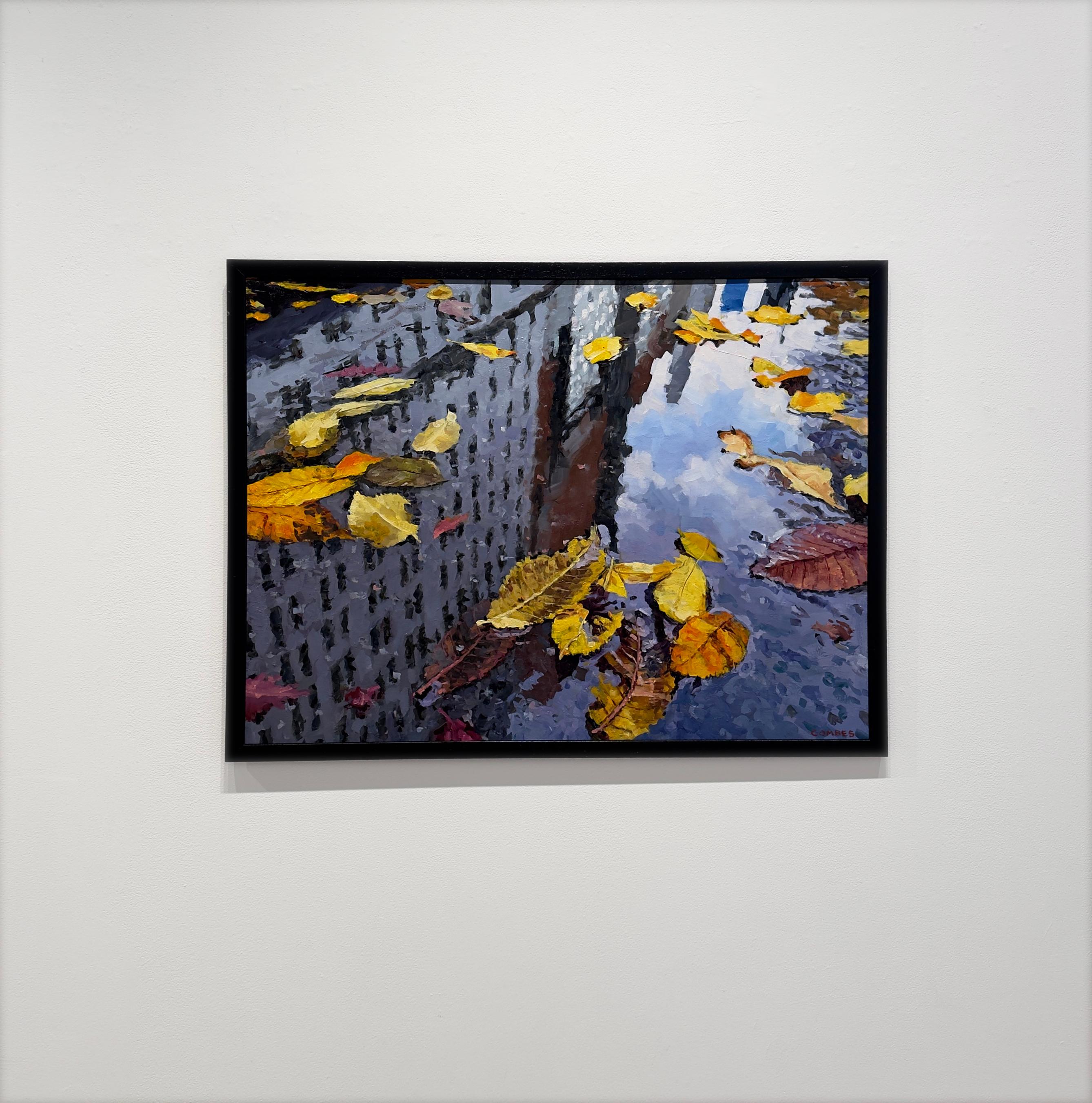 REFLECTION CENTRAL PARK SOUTH - Realismo contemporaneo / New York Citys / Autunno - Painting di Richard Combes