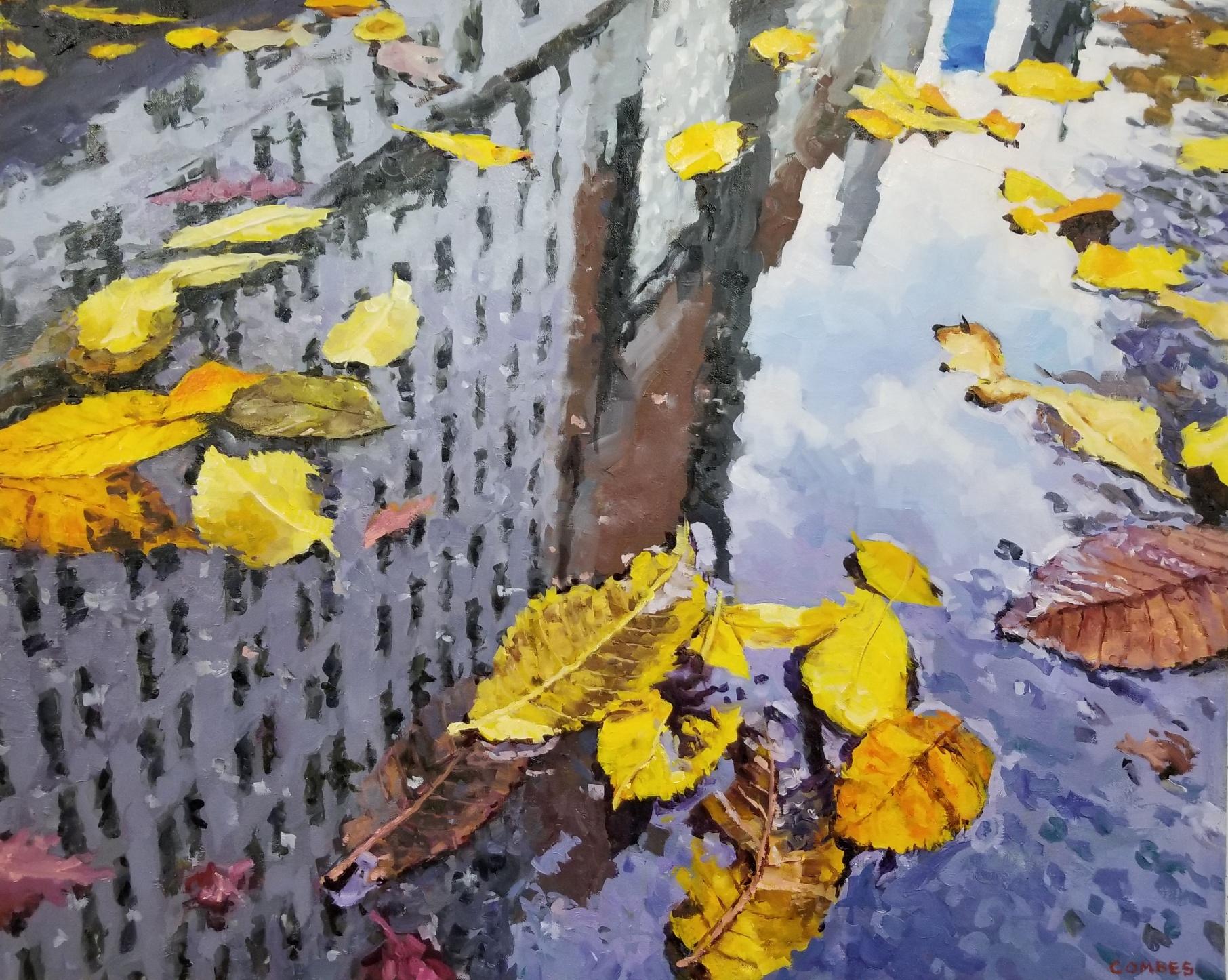Richard Combes Landscape Painting - REFLECTION CENTRAL PARK SOUTH - Contemporary Realism / New York Citys / Autumn
