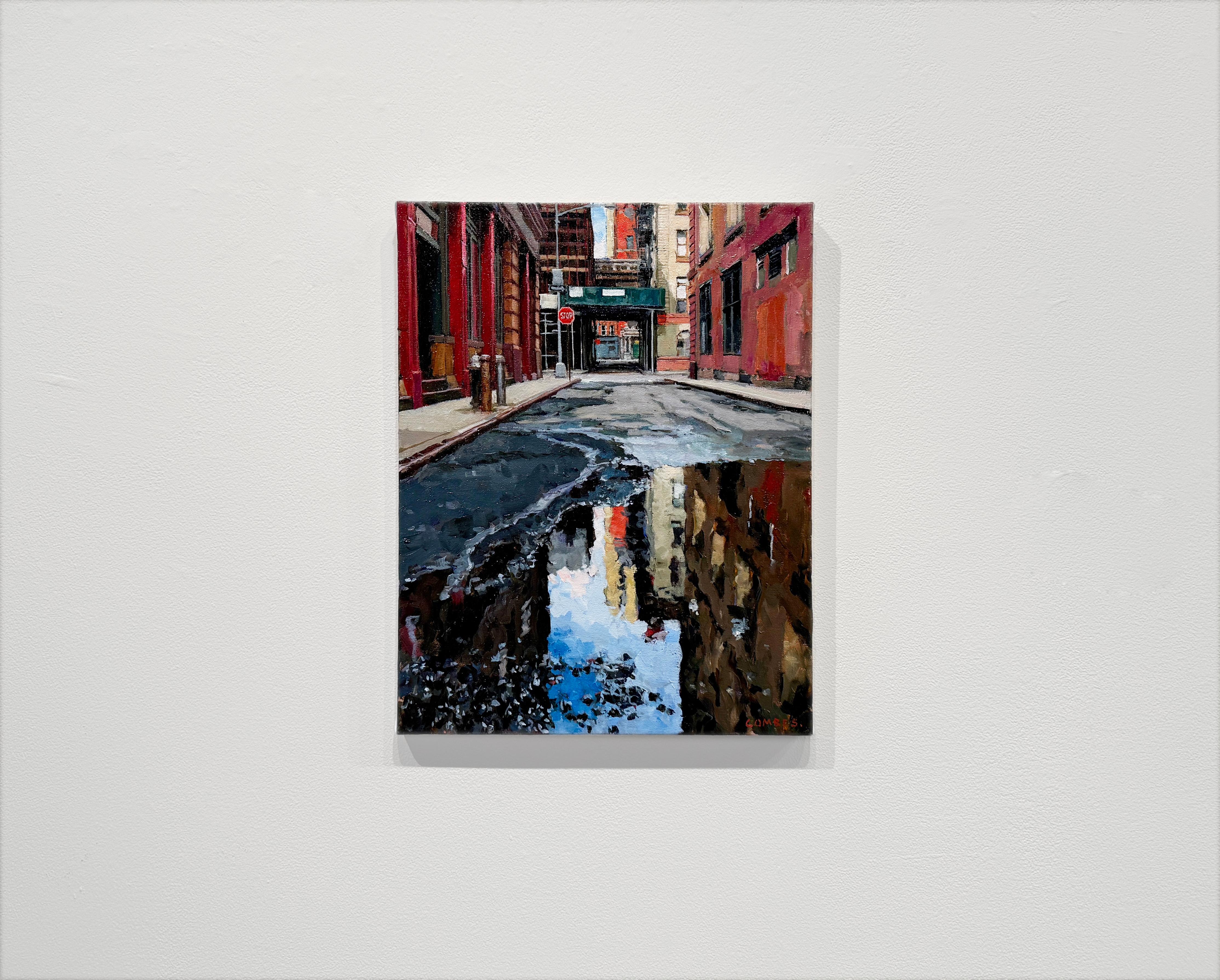 SCAFFOLDING TRIBECA MANHATTAN - Stadtbild, Realismus, New York City – Painting von Richard Combes