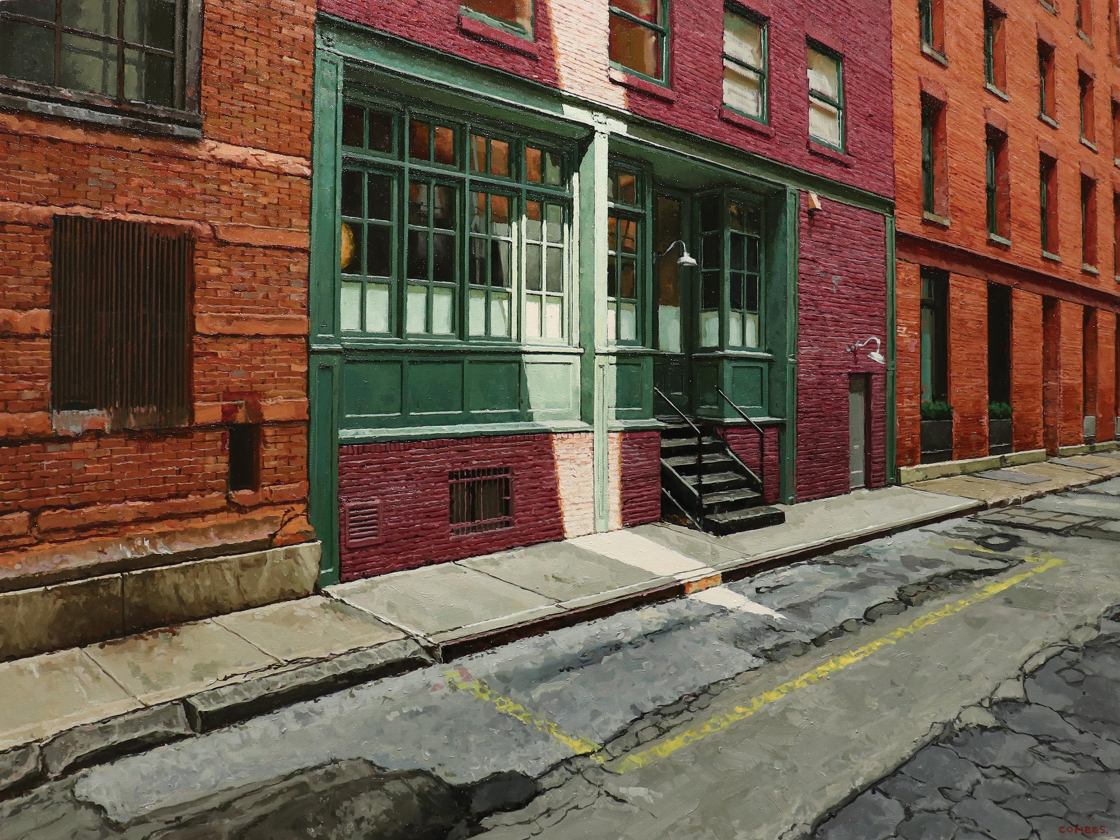 Richard Combes Landscape Painting - SHAFT OF LIGHT, new york city, hyper-realist, old buildings