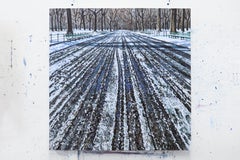 Snow Tracks in Central Park, Contemporary Landscape, Oil Painting, City Park