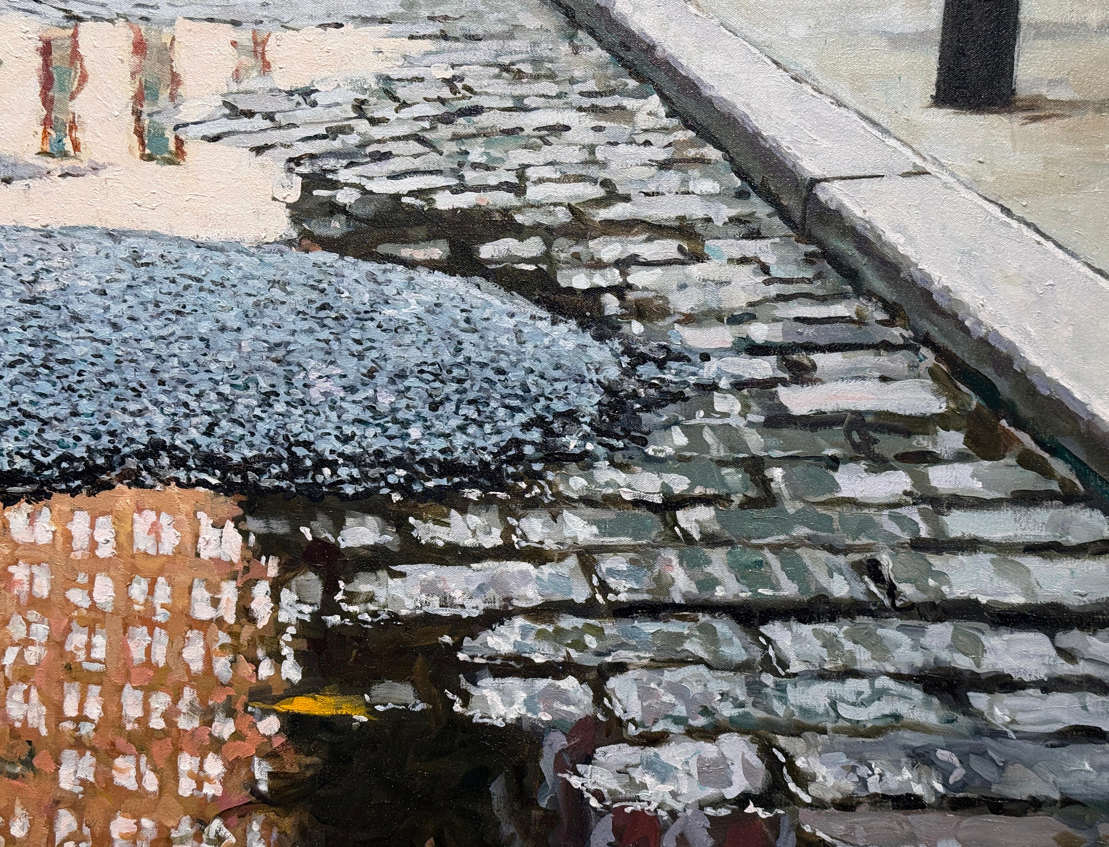 SOHO REFLECTION - Paisaje urbano / NYC / Realismo / Después de la lluvia / Paisaje - Landscape Painting Gris de Richard Combes