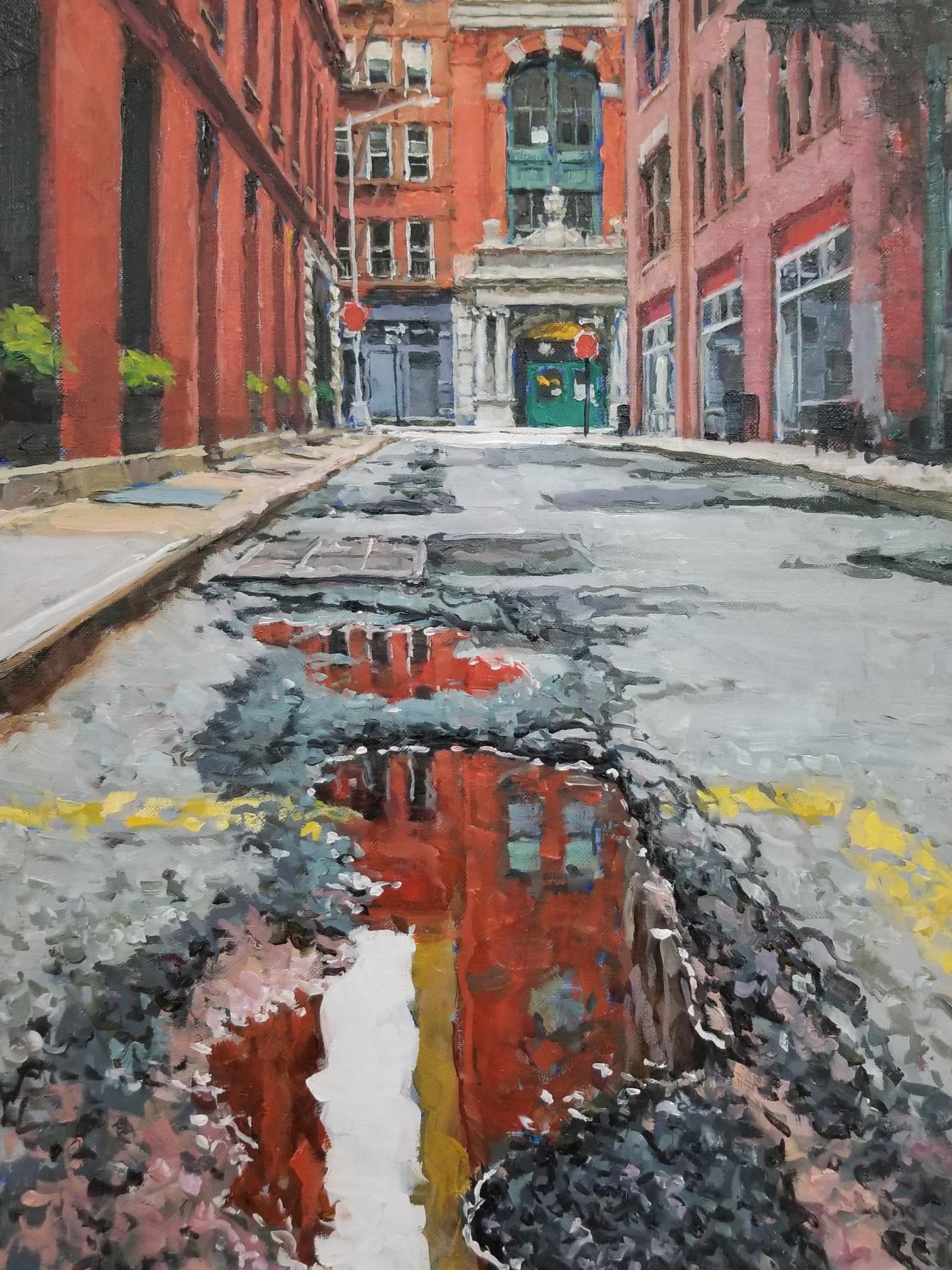STAPLE STREET LOOKING NORTH - Cityscape, Realism, New York City