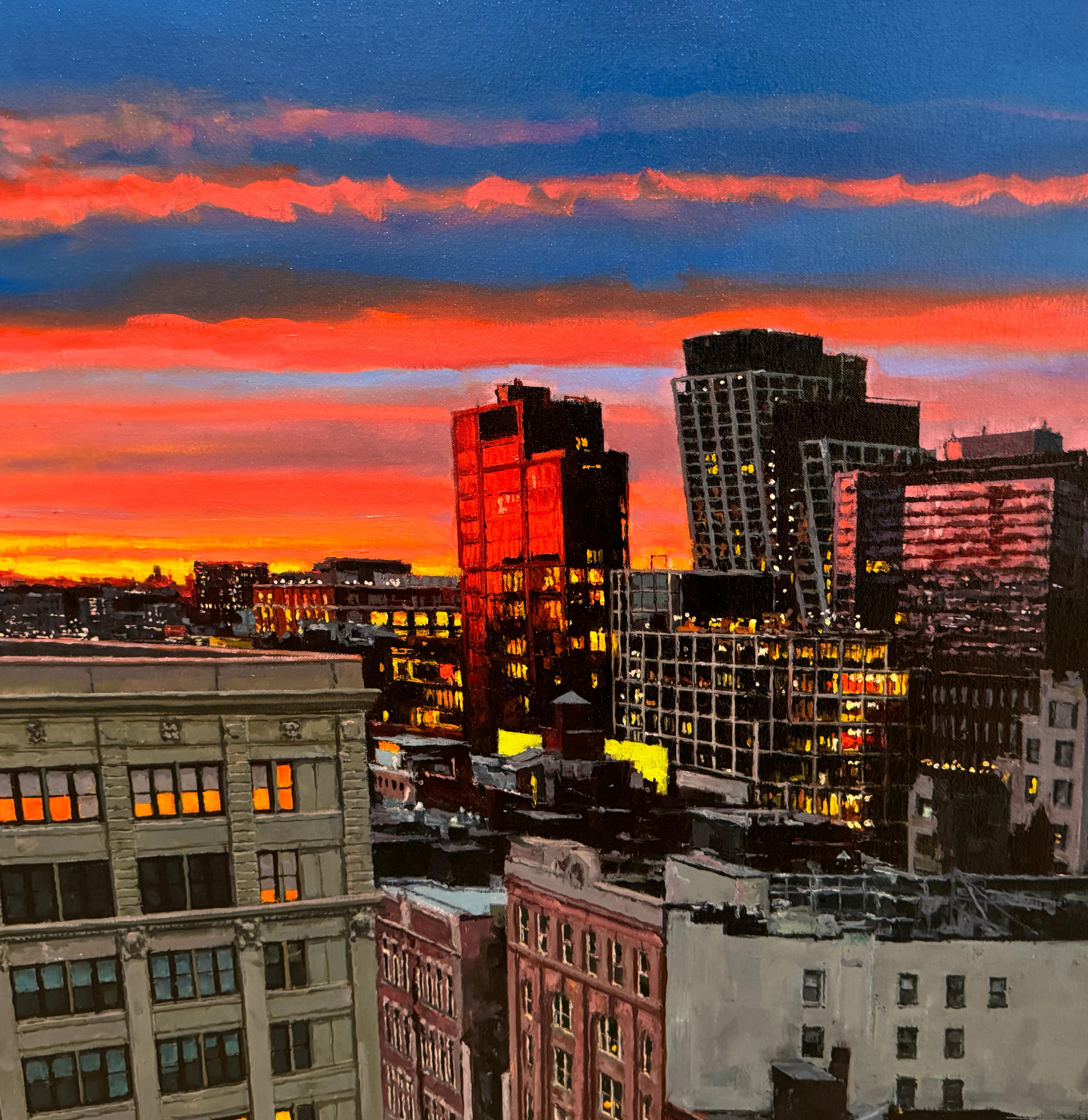 SUNSET LOWER MANHATTAN - Paesaggio urbano / Crepuscolo / Sera / New York City in vendita 2