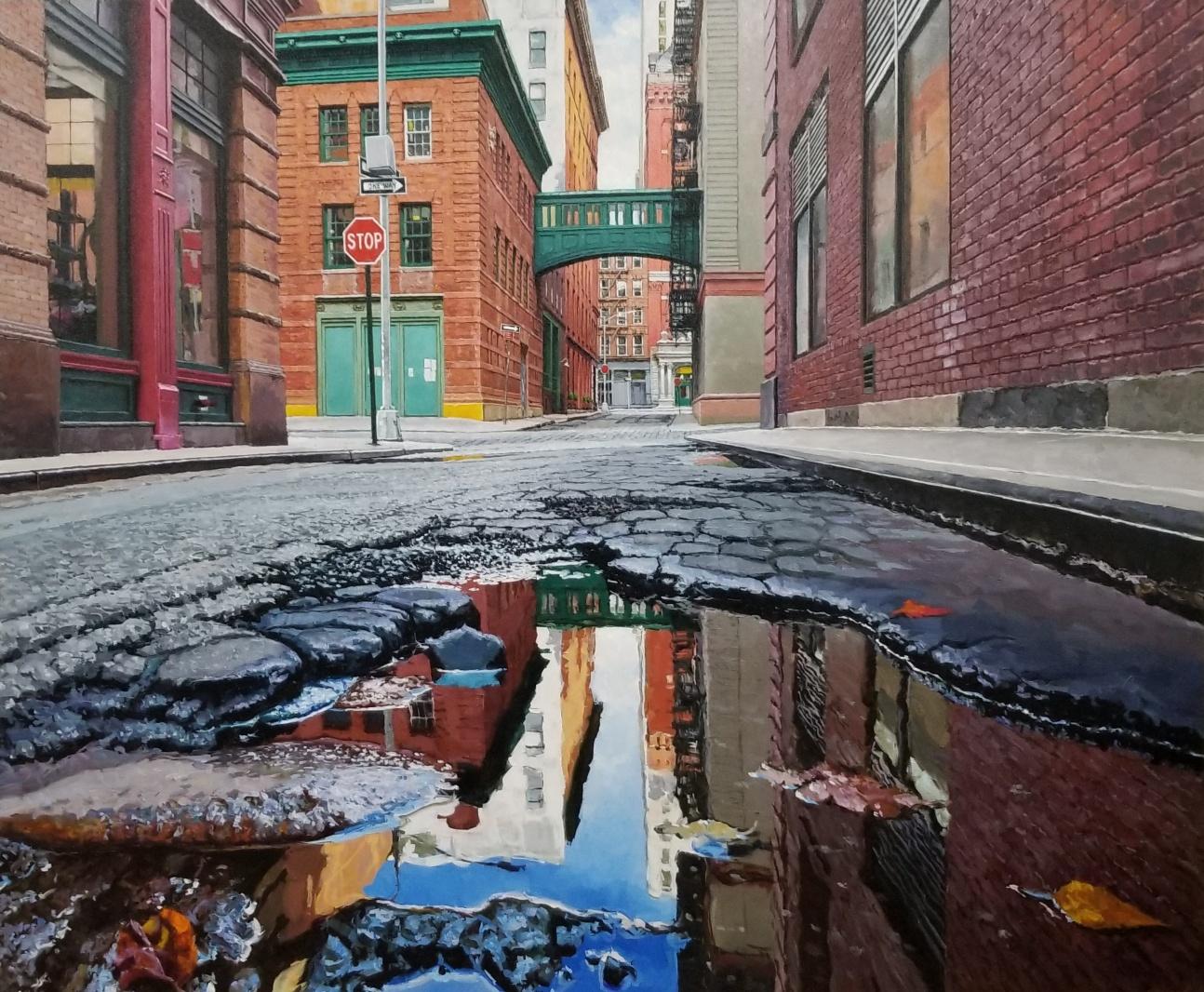 Richard Combes Landscape Painting - THE DESERTED STREET - Contemporary Cityscape / Realism / New York City 