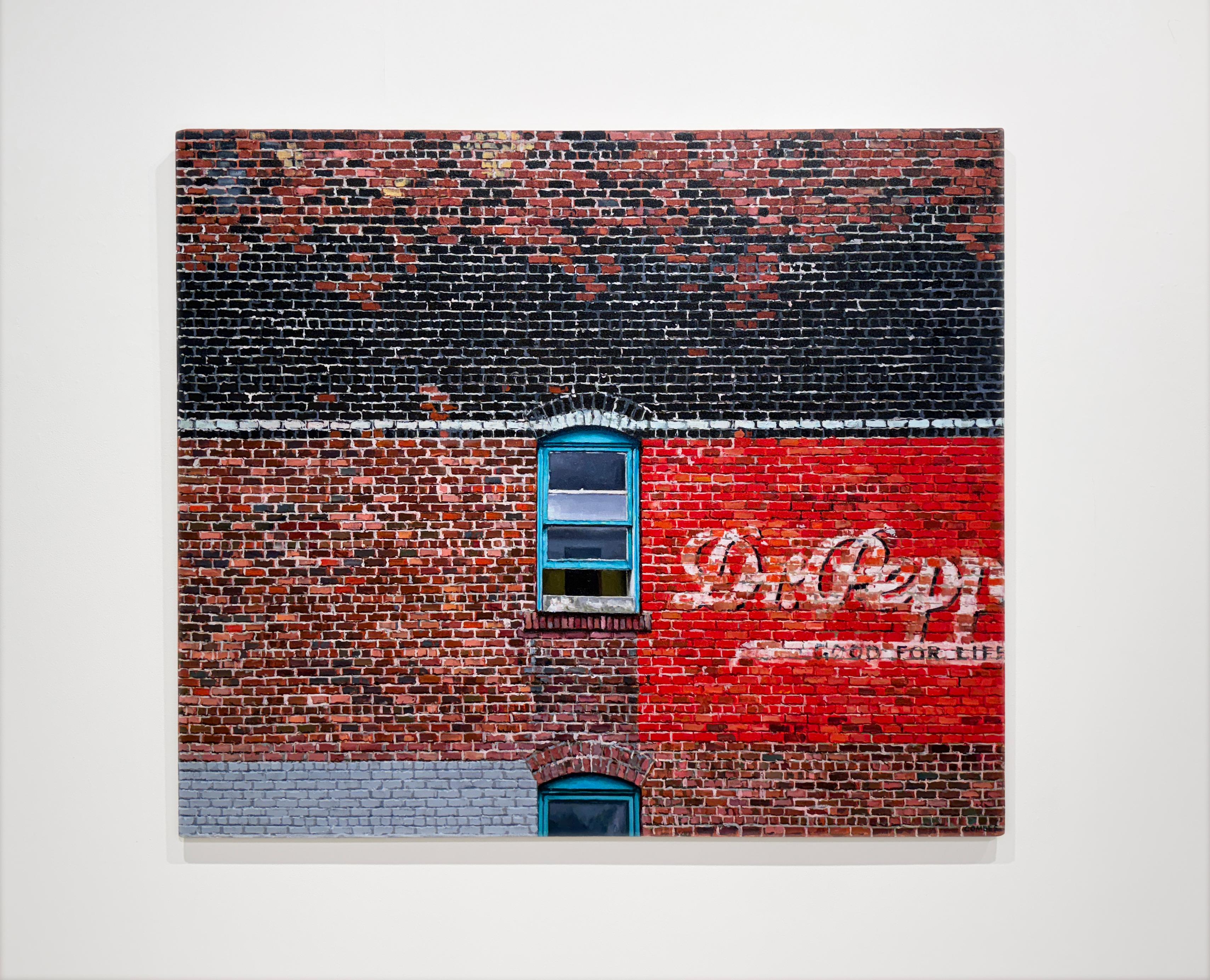 LA VENTANA ABIERTA - Realismo / Paisaje urbano / Ladrillos / NYC / Dr. Pepper - Painting Contemporáneo de Richard Combes