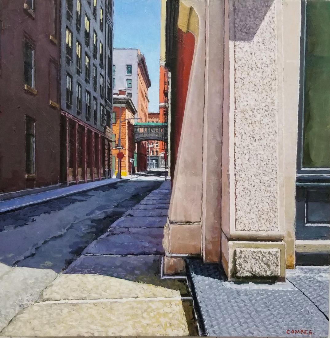 Richard Combes Landscape Painting - TRIBECA SHADOWS - Realist City painting, NYC