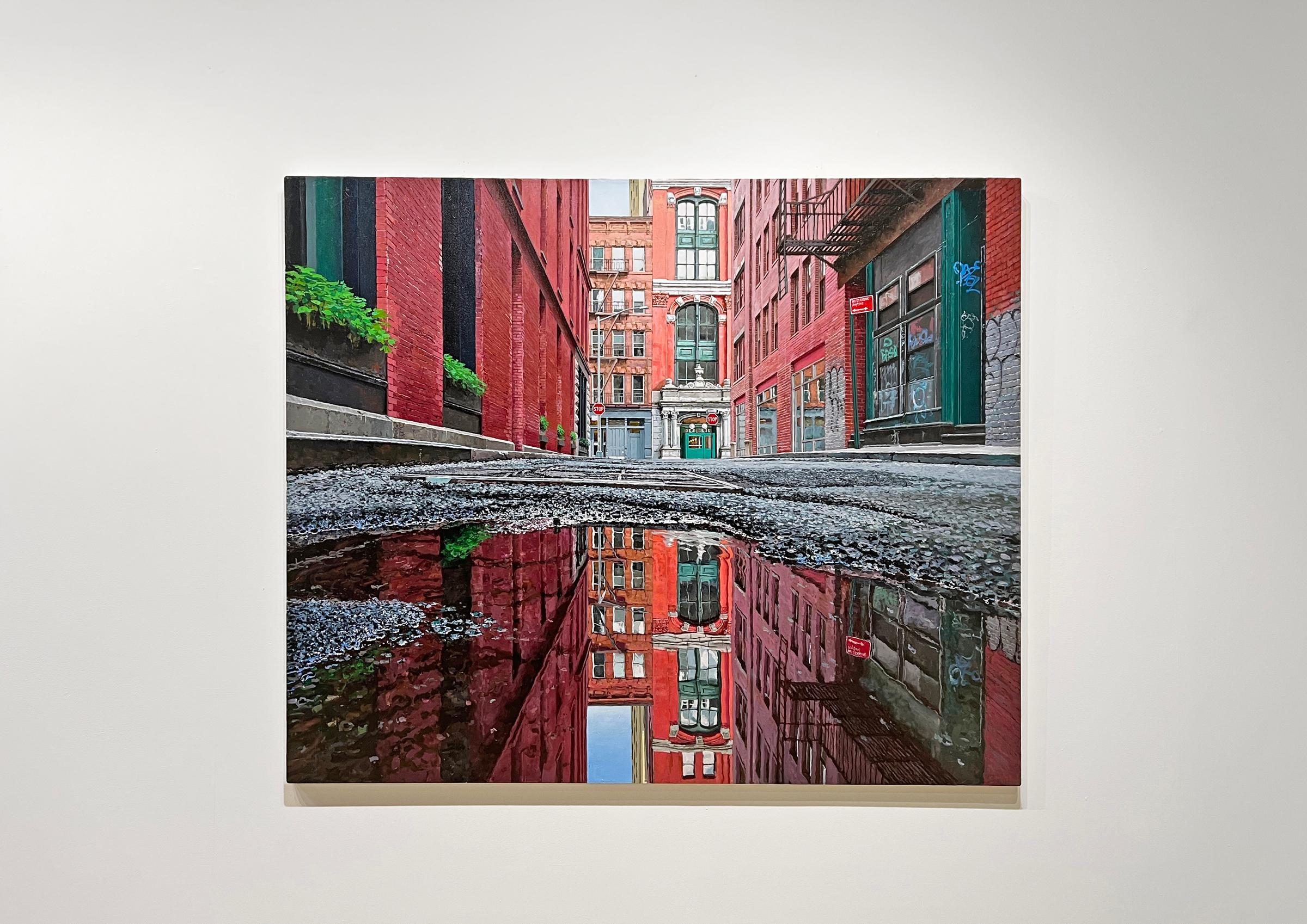 WINTER REFLECTION TRIBECA - Contemporary Photorealism / Cityscape / New York - Painting by Richard Combes