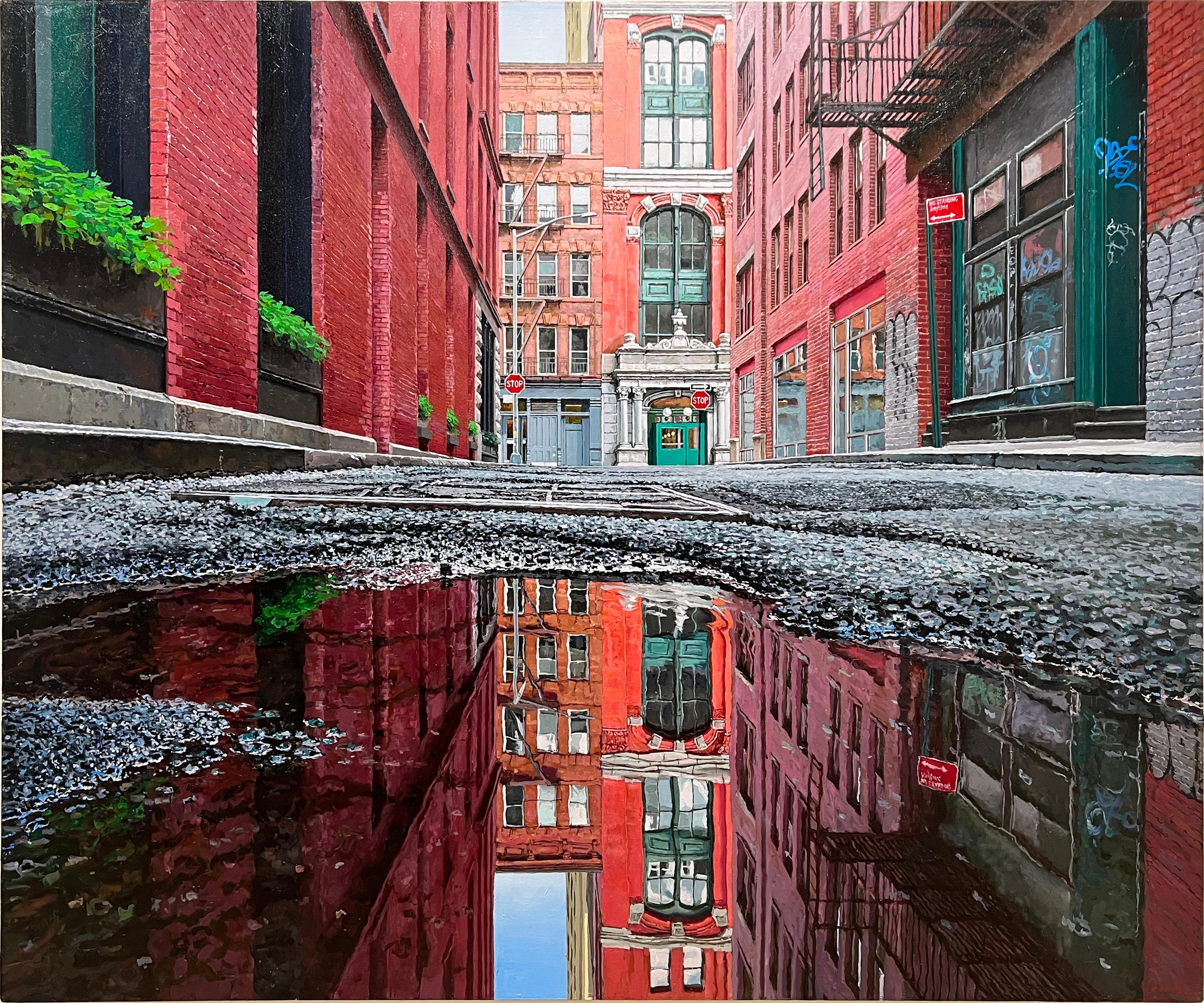 Richard Combes Landscape Painting - WINTER REFLECTION TRIBECA - Contemporary Photorealism / Cityscape / New York