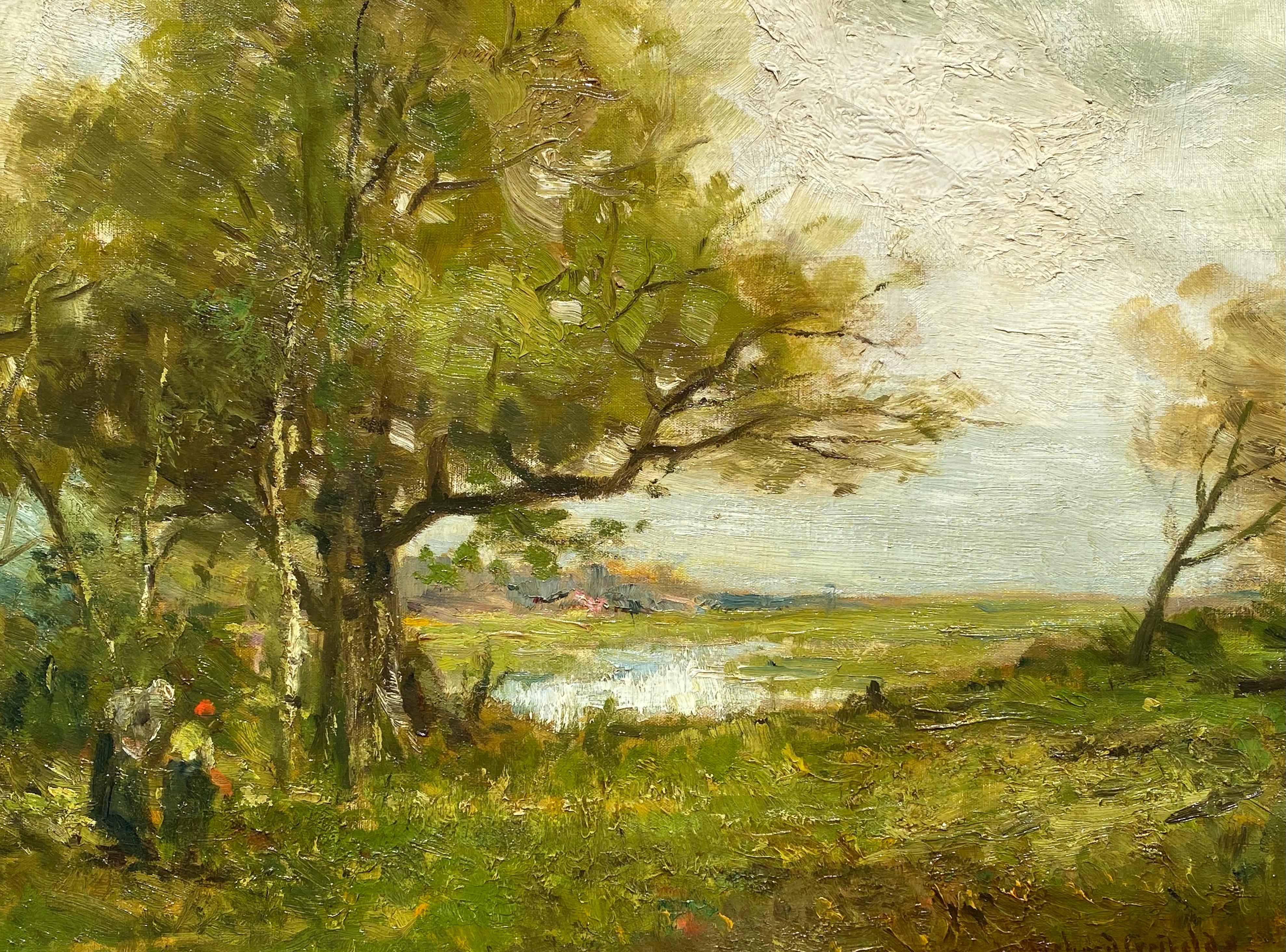 “Figures by the Pond” - American Impressionist Painting by Richard Creifelds