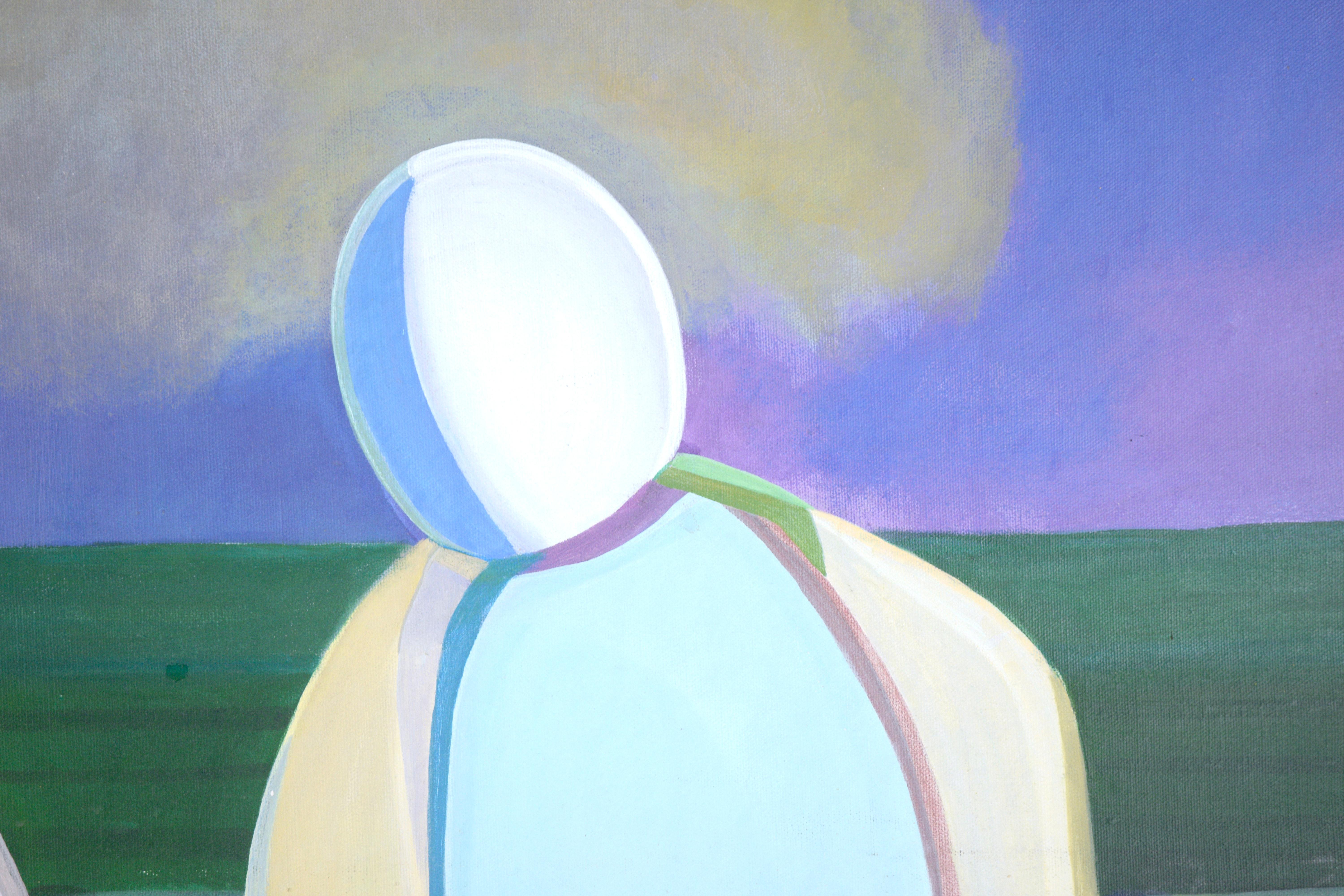 Día en el parque - Figurativo surrealista - Landscape Painting Púrpura de Richard Cronin