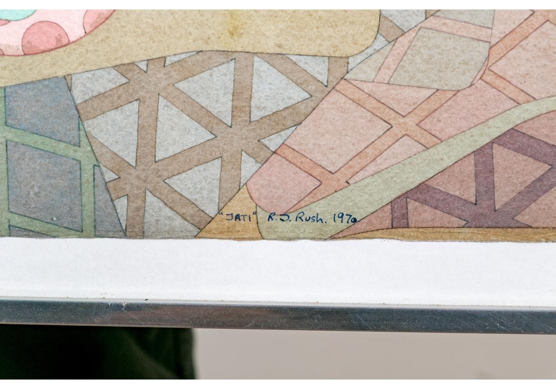 American Richard D. Rush MCM Geometric Watercolor Titled Jati, 1970 For Sale