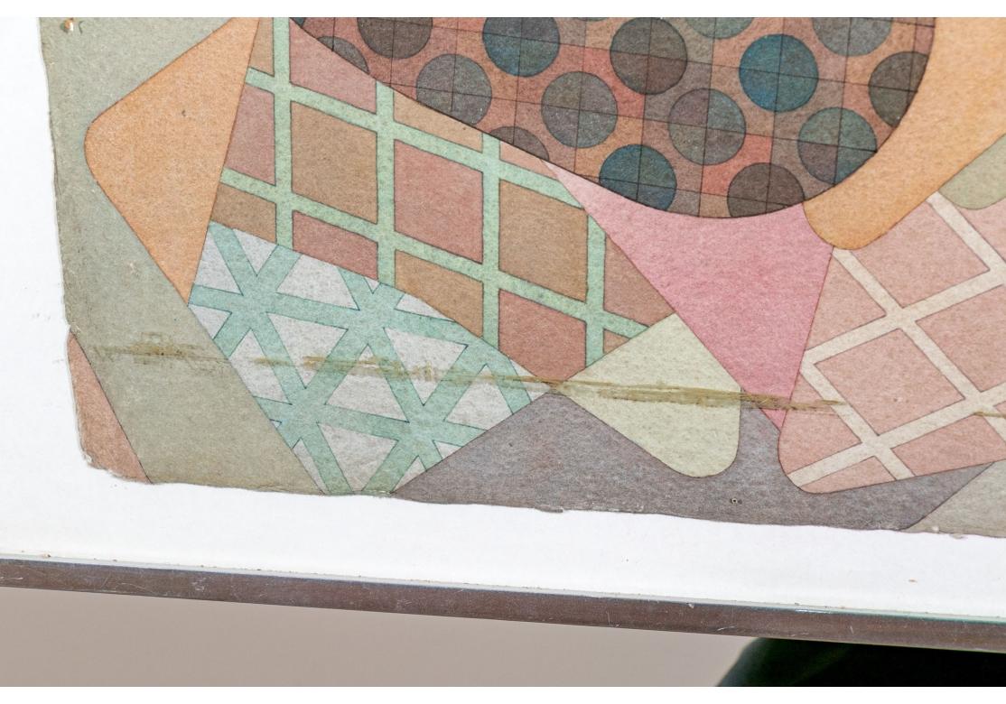 Hand-Painted Richard D. Rush MCM Geometric Watercolor Titled Jati, 1970 For Sale