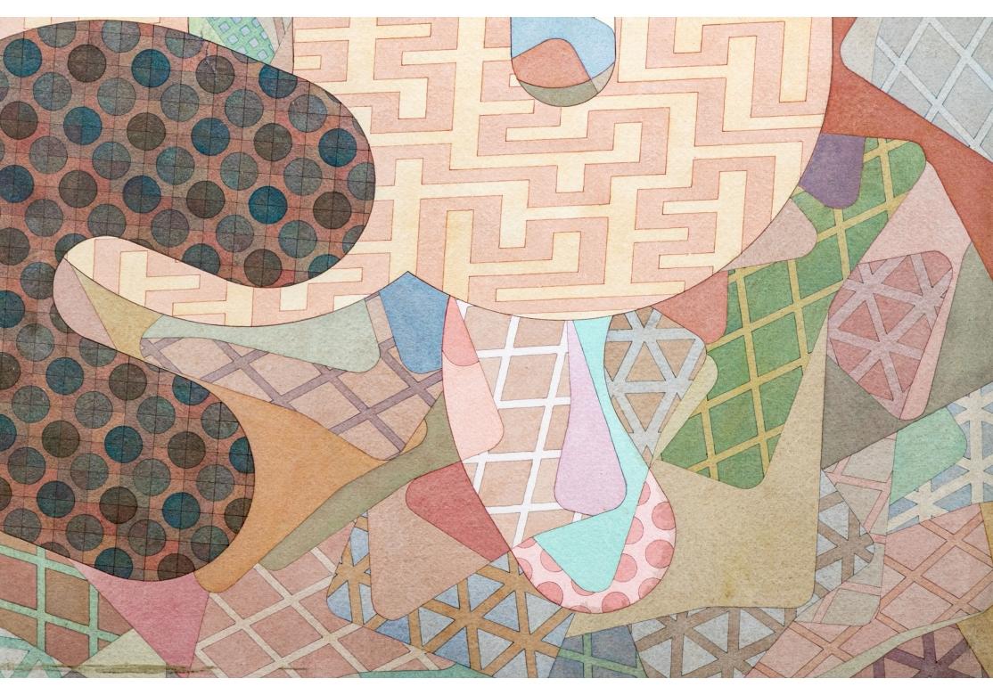 Richard D. Rush MCM Geometric Watercolor Titled Jati, 1970 In Good Condition For Sale In Bridgeport, CT