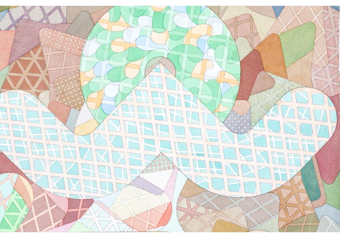 20th Century Richard D. Rush MCM Geometric Watercolor Titled Jati, 1970 For Sale