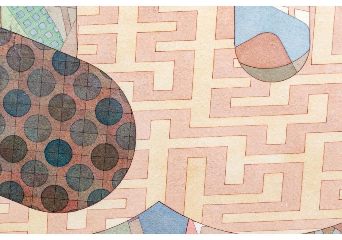 Metal Richard D. Rush MCM Geometric Watercolor Titled Jati, 1970 For Sale