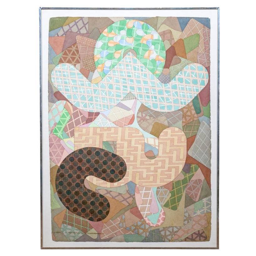 Richard D. Rush MCM Geometric Watercolor Titled Jati, 1970