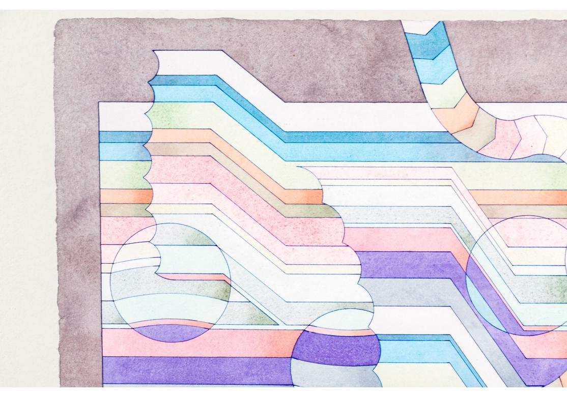 Richard D. Rush MCM Geometrisches Aquarell mit dem Titel Sees And Madders, Richard D. Rush (Moderne der Mitte des Jahrhunderts) im Angebot