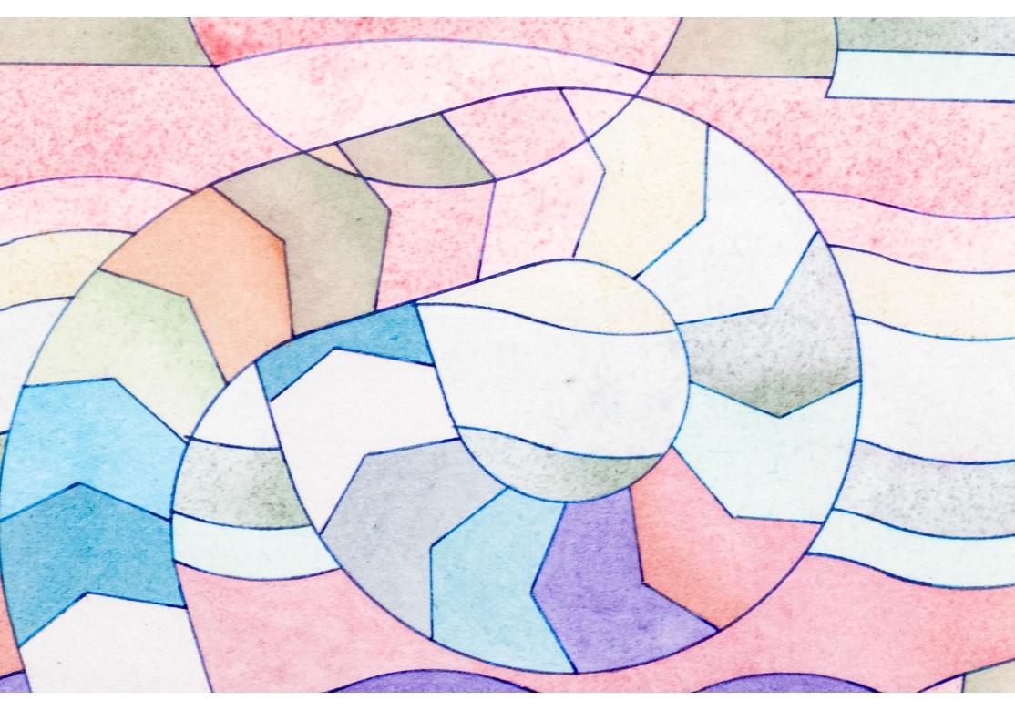 Richard D. Rush MCM Geometrisches Aquarell mit dem Titel Sees And Madders, Richard D. Rush (20. Jahrhundert) im Angebot