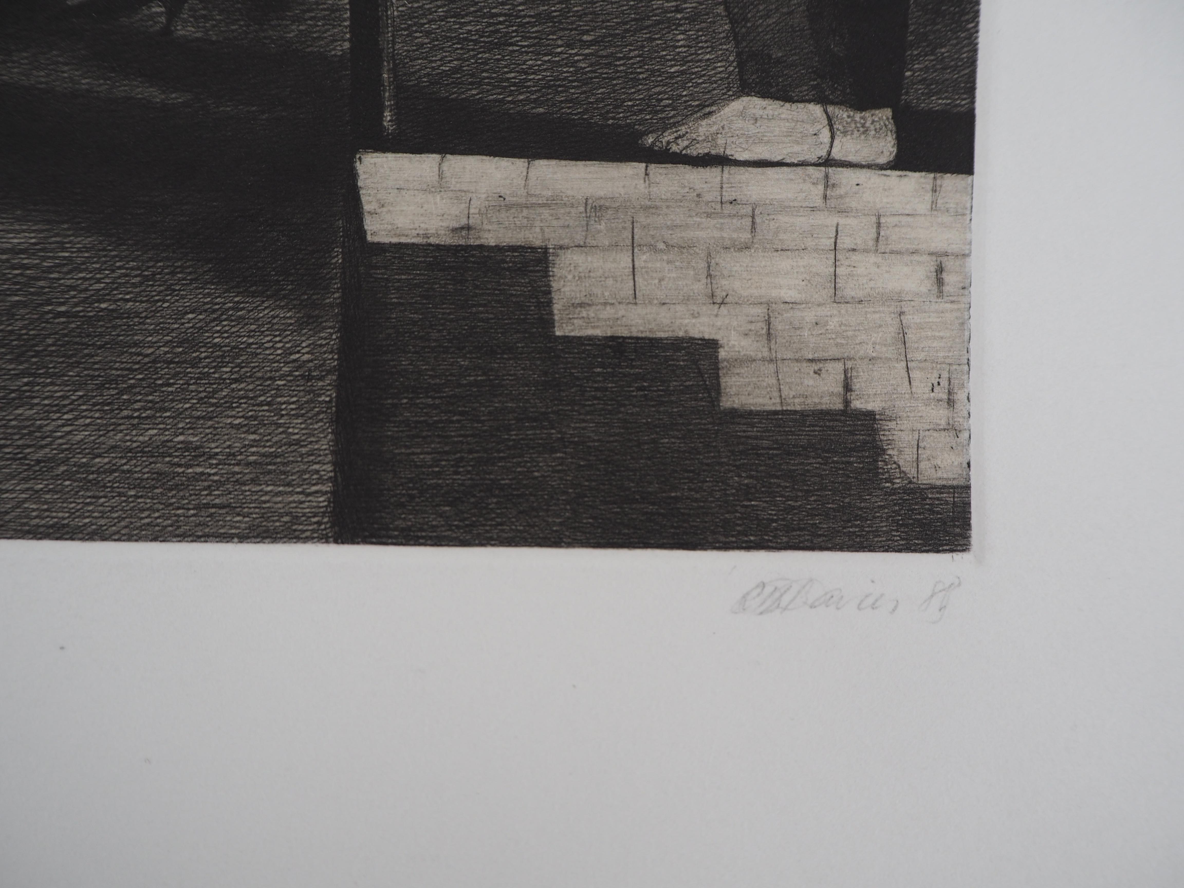 At the Railway Station – Original handsignierte Radierung – limitierte 50 Exemplare – Print von Richard Davies