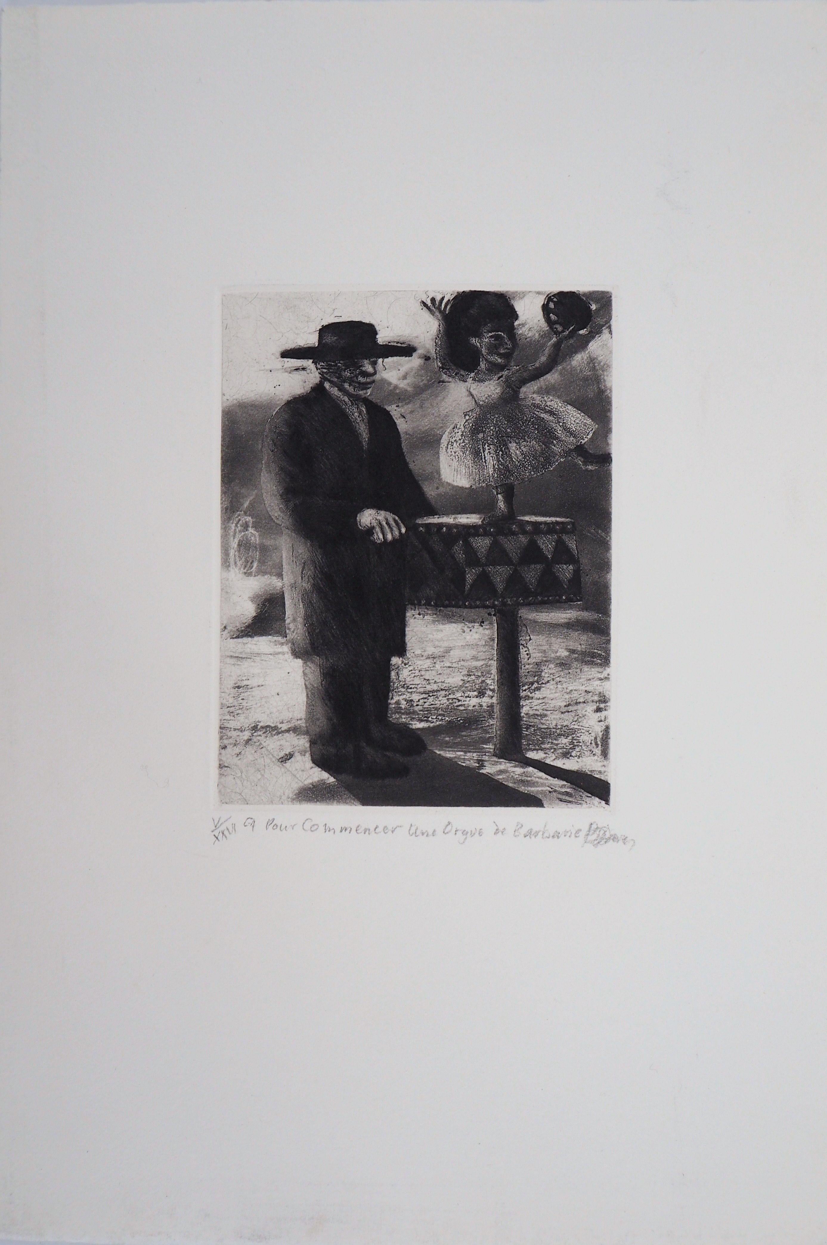 Órgano de barril y bailarina - Grabado original firmado a mano - Ltd 25 ejemplares