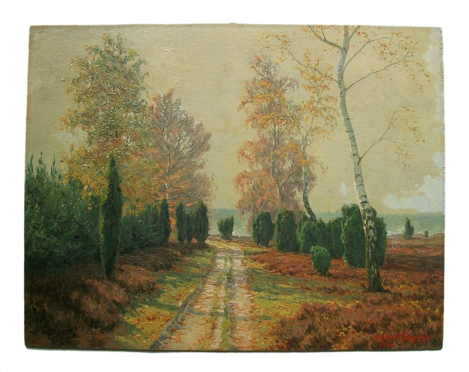 Romantique Peinture à l'huile sur panneau « Autumn Morning » de Richard De Bruycker, Allemagne, 1948 en vente