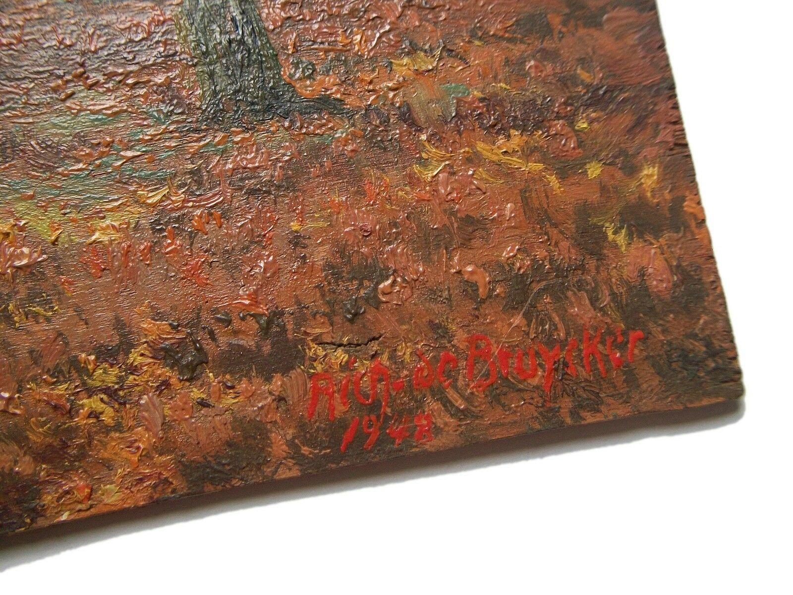 Peint à la main Peinture à l'huile sur panneau « Autumn Morning » de Richard De Bruycker, Allemagne, 1948 en vente