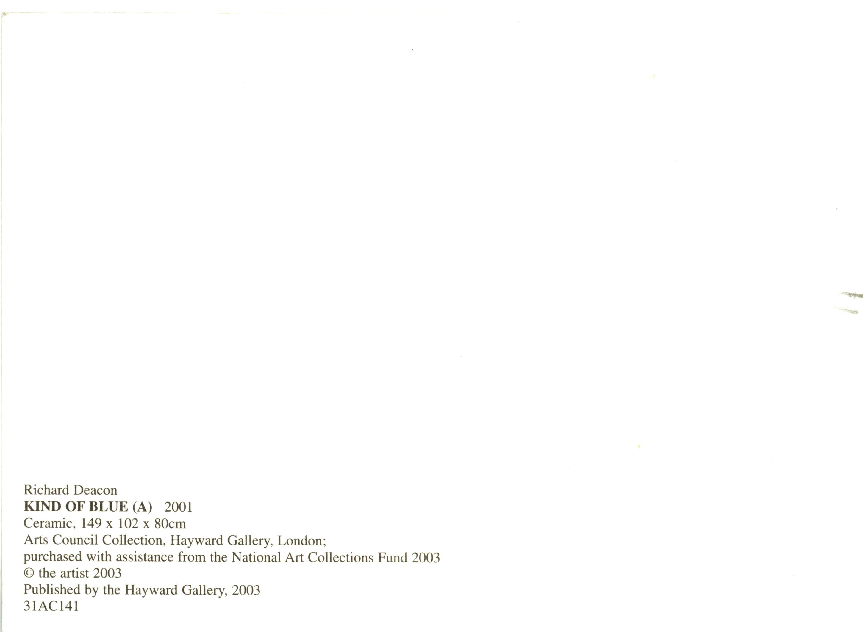 Kind of Blue (Tarjeta firmada y fechada a mano que representa su escultura) - Print de Richard Deacon