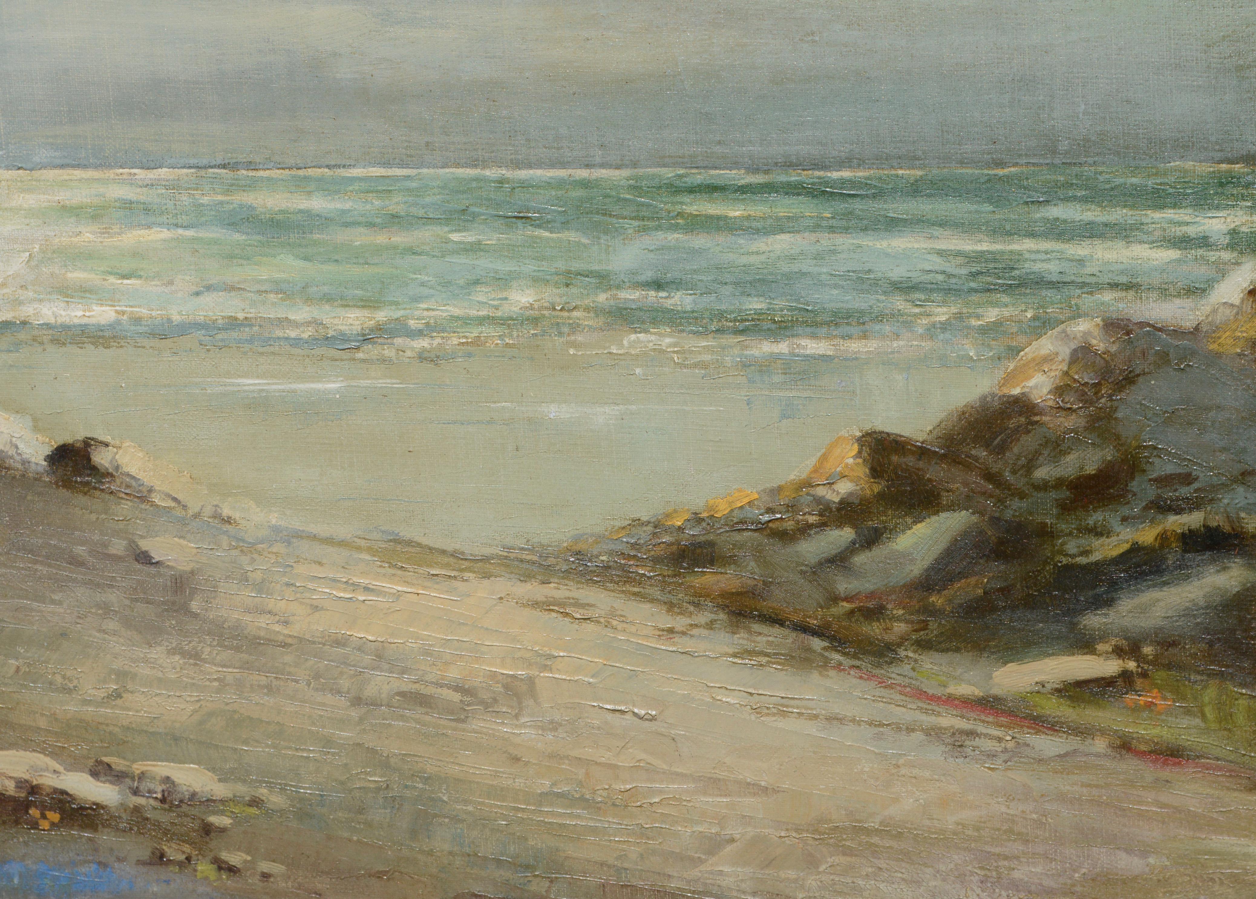 Carmel Seascape with Veteran Cypress, Lupines and Poppies - American Impressionist Painting by Richard DeTreville