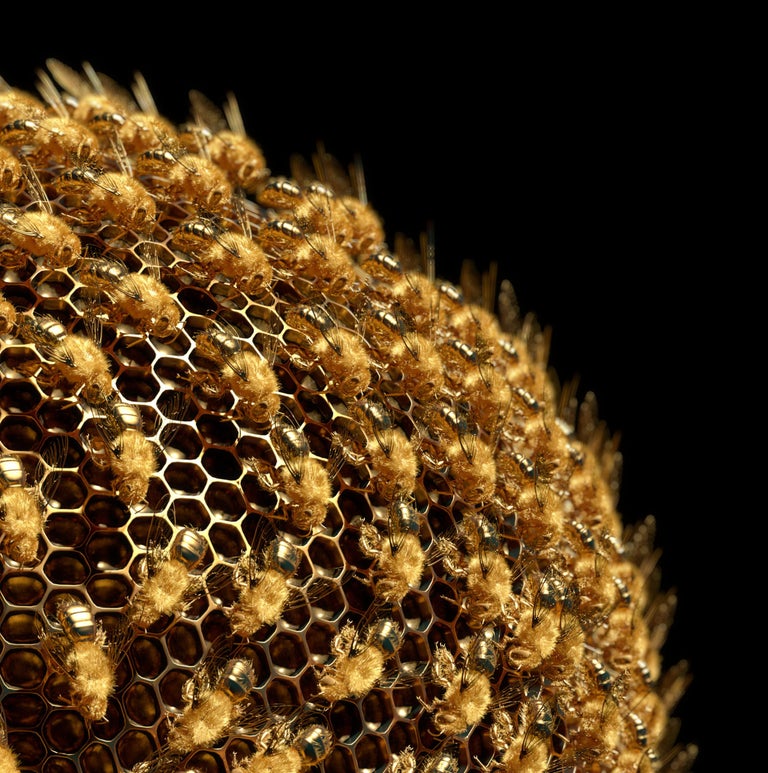 The Hive of Bees by Richard Devonshire, 3D rendering, Limited Edition - Black Abstract Print by Richard DEVONSHIRE