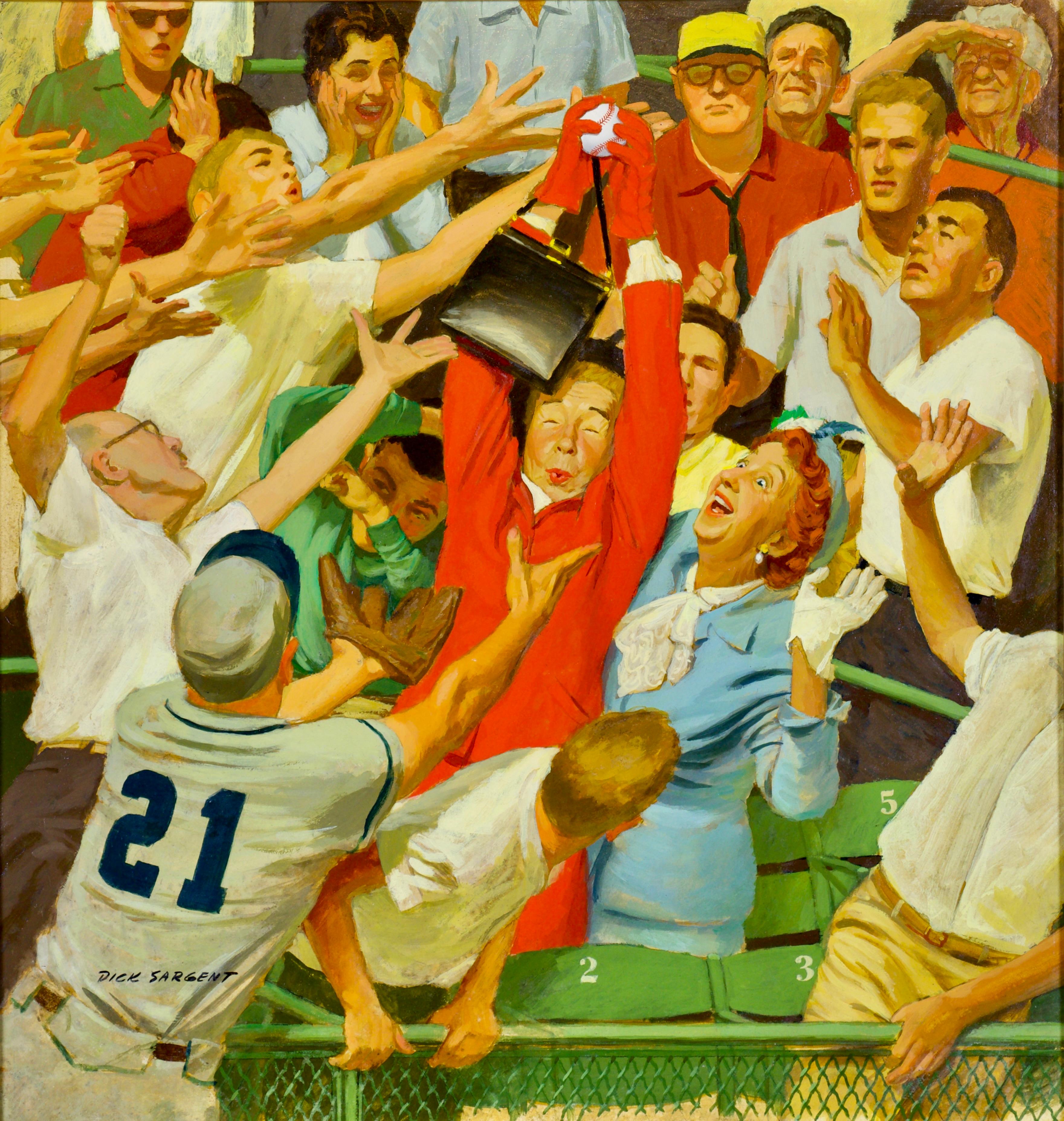 Grandma Catches Fly-ball, Saturday Evening Post Cover - Painting by Dick Sargent