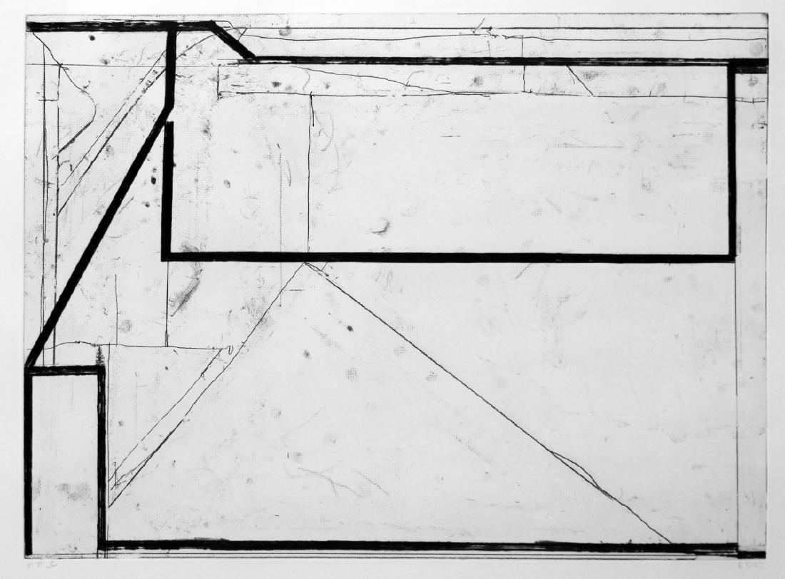 This is one of the iconic images by the well-known artist Richard Diebenkorn, titled, signed numbered TP in pencil, recto. Signed RD 82, LR. Soft ground etching. Sheet measures 26 x 40. Not examined out of frame. Measures: With frame 29 x 42.5