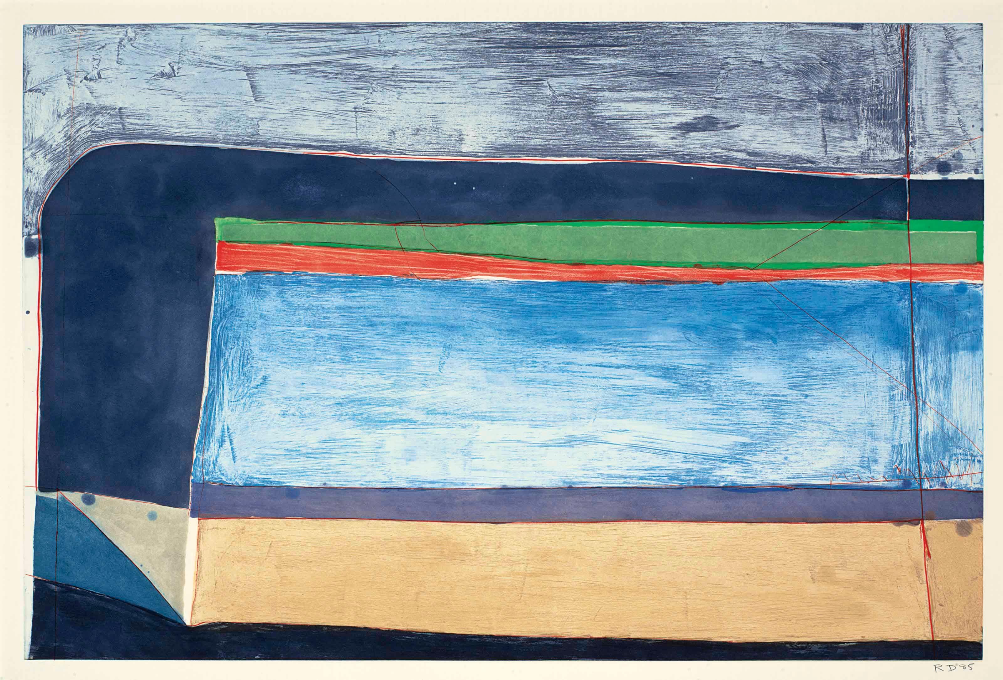 Richard Diebenkorn Abstract Print - Indigo Horizontal