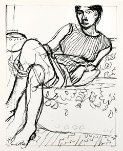 Femme assise dans une robe à rayures, de la série Femme assise