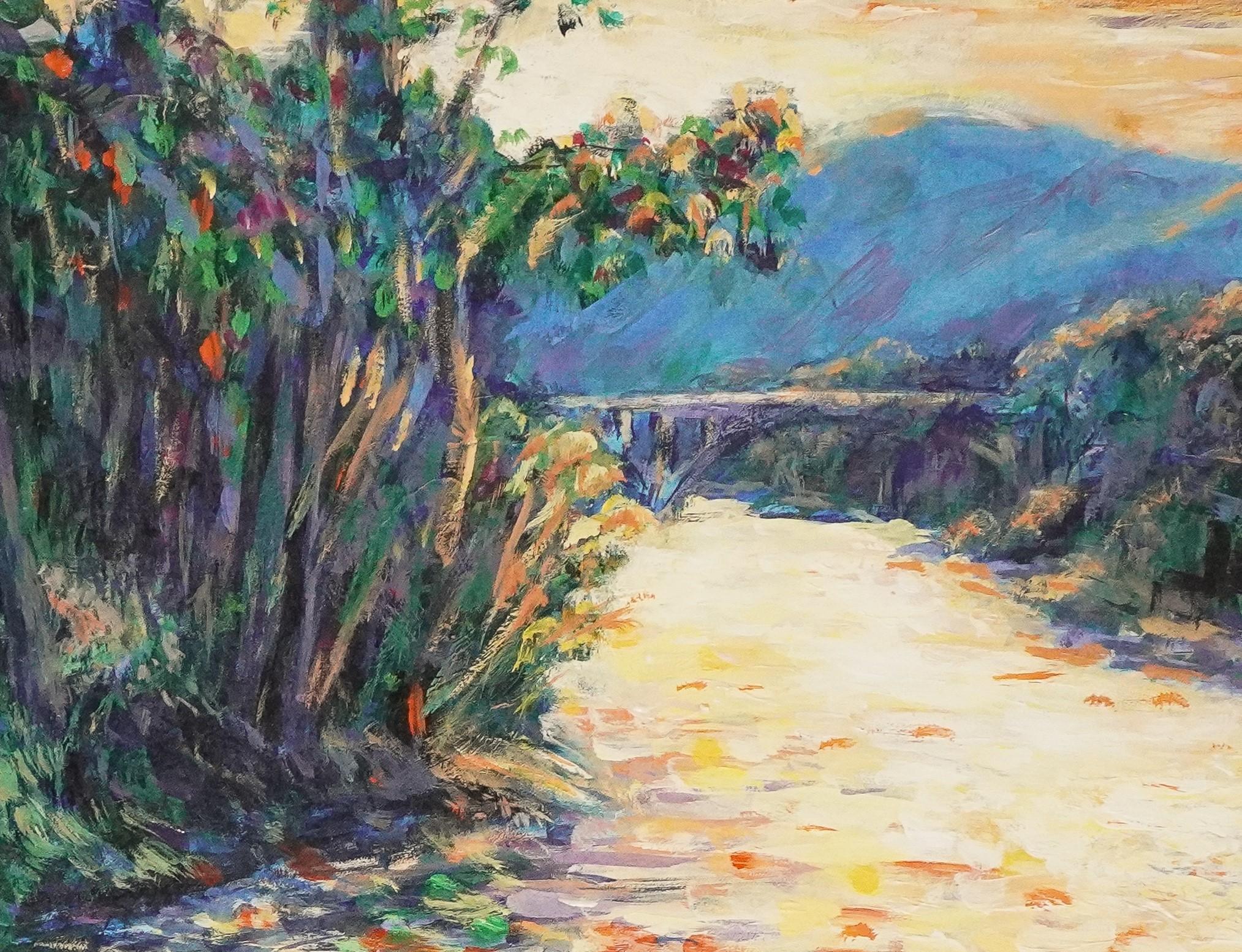 Una puesta de sol en el Duoro - Pintura fluvial impresionista de Portugal - Painting de Richard Drew Wortzel