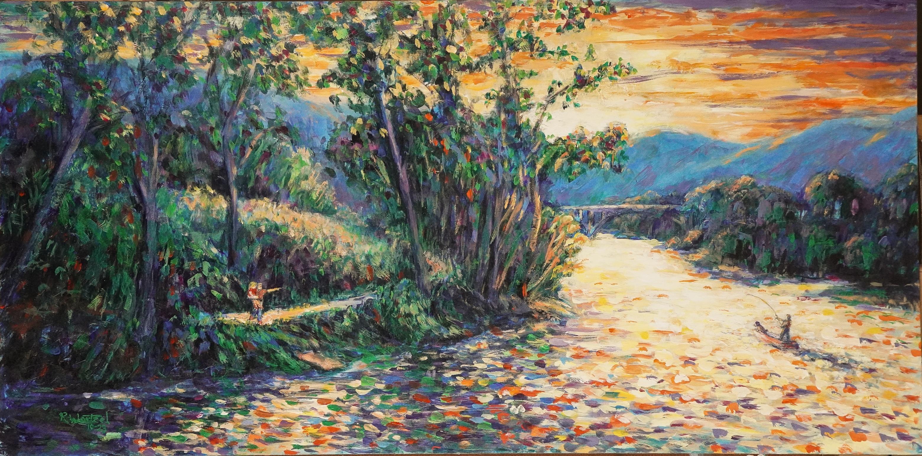 Una puesta de sol en el Duoro - Pintura fluvial impresionista de Portugal