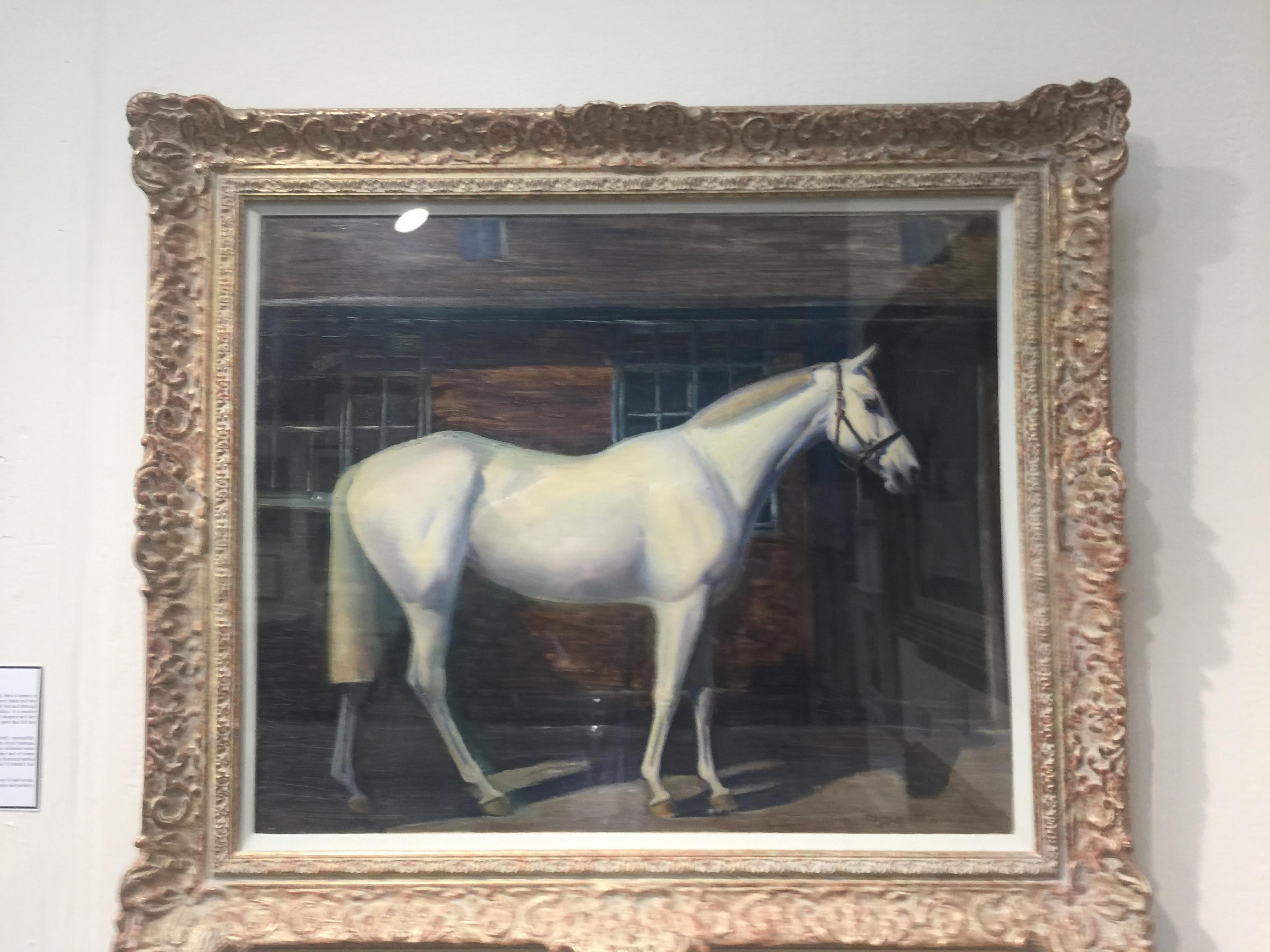 Richard Dupont Animal Painting - English Gray Hunter in a stable
