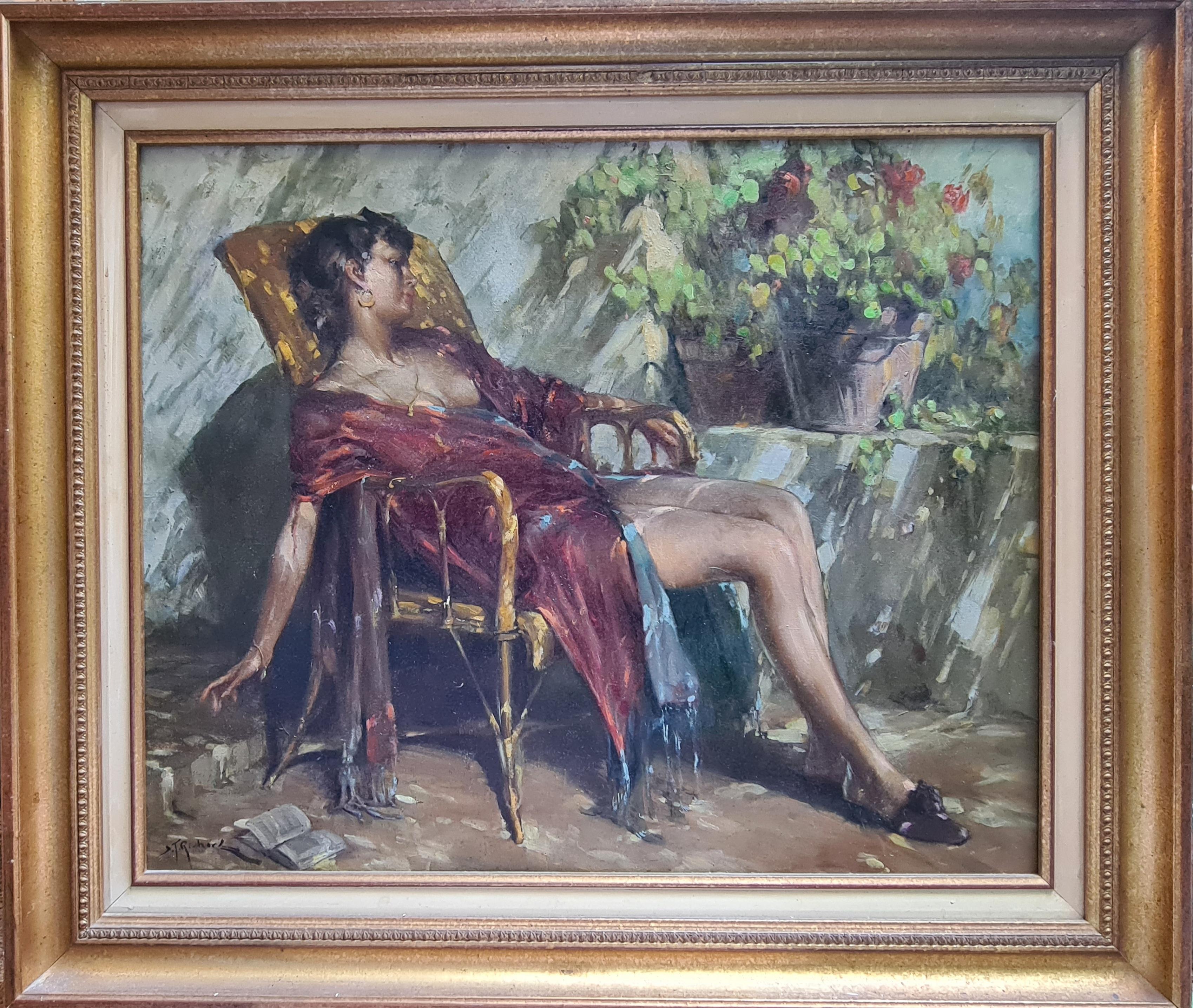 'Vanity Clothed'. Mid-Century Oil on Canvas Portrait. - Painting by Richard Durando Togo