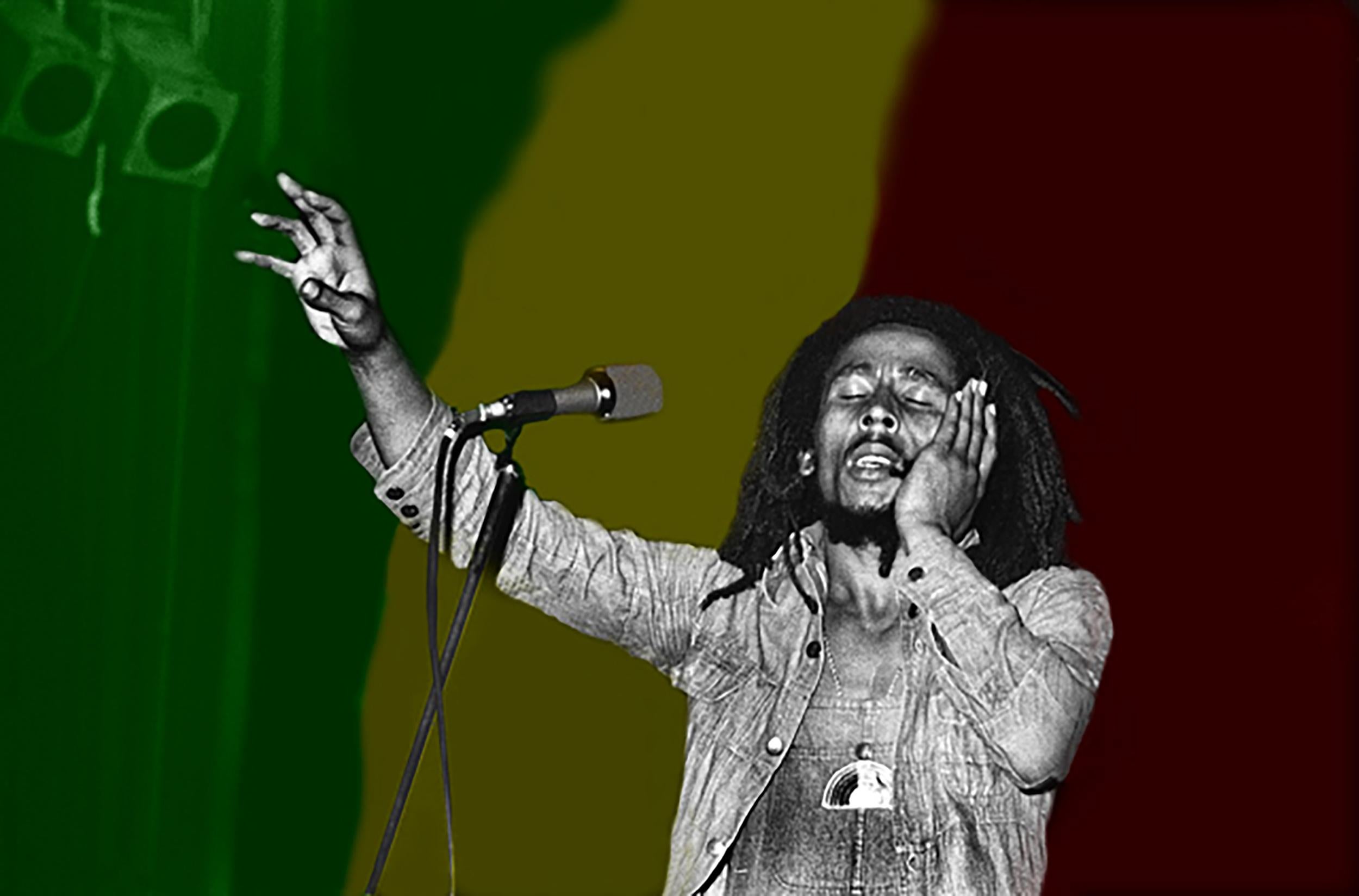 Richard E. Aaron Color Photograph - Bob Marley  - Colorized Background 1974
