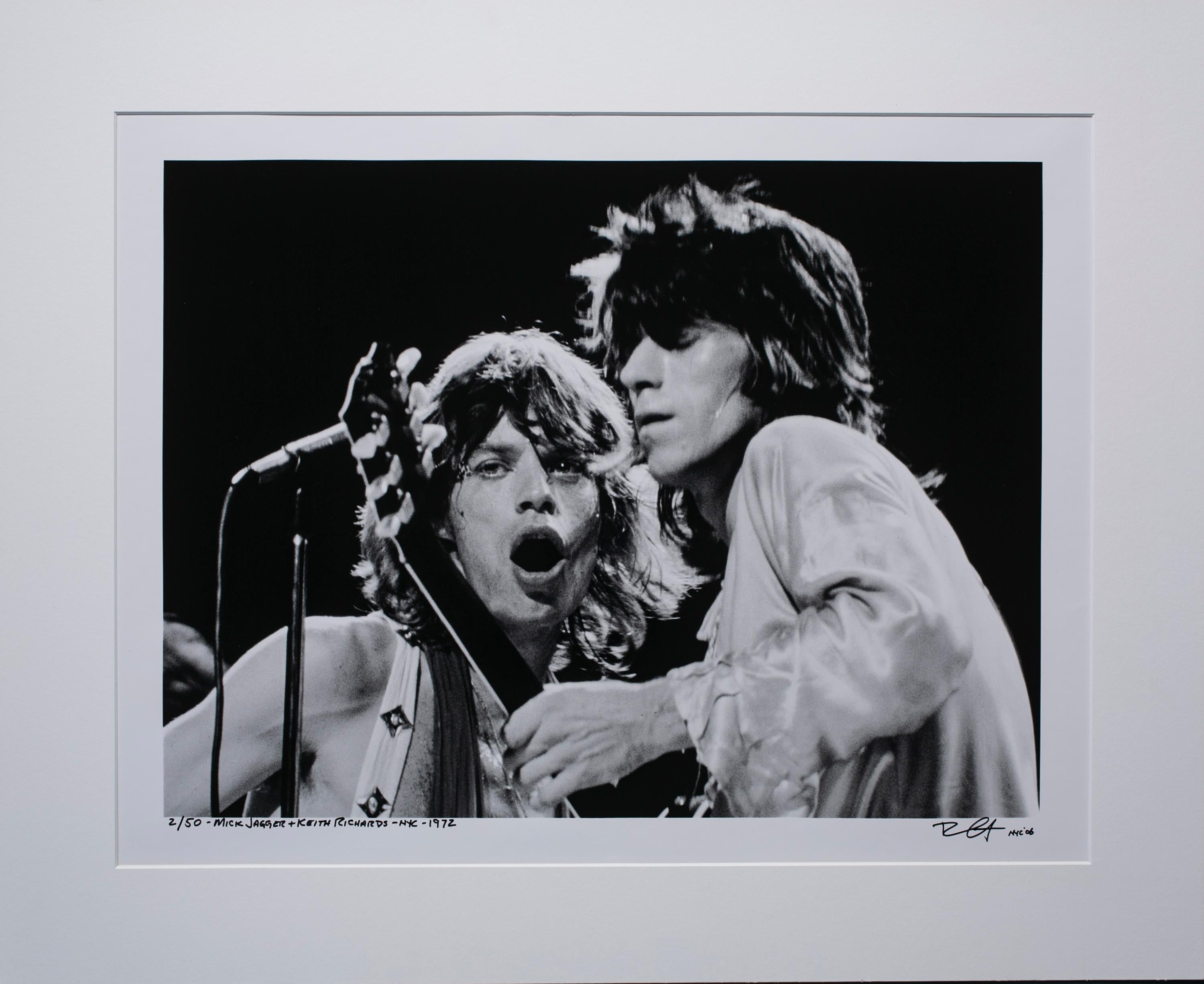 Richard E. Aaron Black and White Photograph - Mick and Keith 1972 at the Microphone