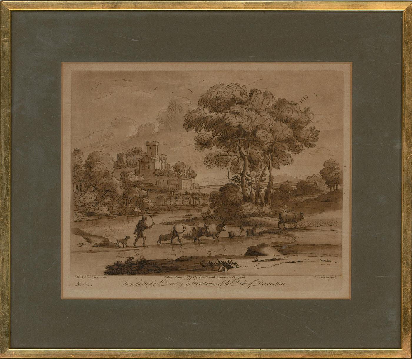 Richard Earlom after Claude Lorrain - 1775 Mezzotint, Driving Cattle For Sale 2