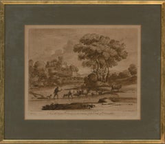 Antique Richard Earlom after Claude Lorrain - 1775 Mezzotint, Driving Cattle